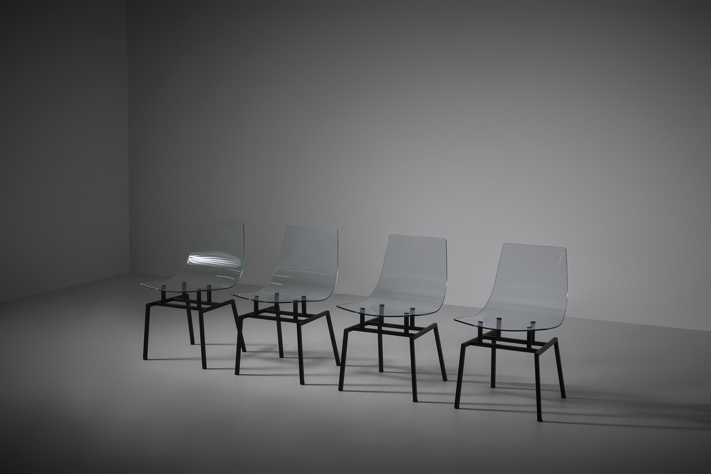 Michel Blondeau set of four 'verre securit' chairs, France 1958 For Sale 5