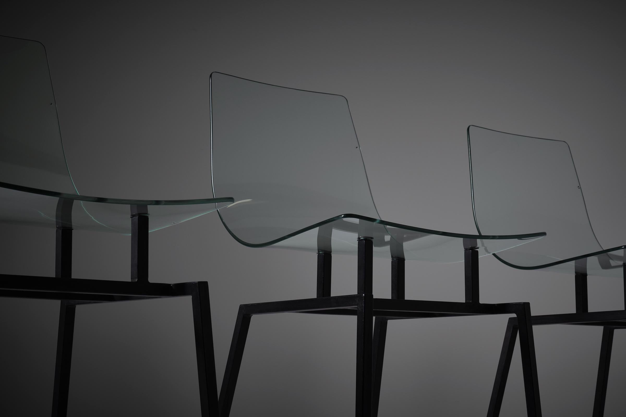 Mid-Century Modern Michel Blondeau set of four 'verre securit' chairs, France 1958 For Sale