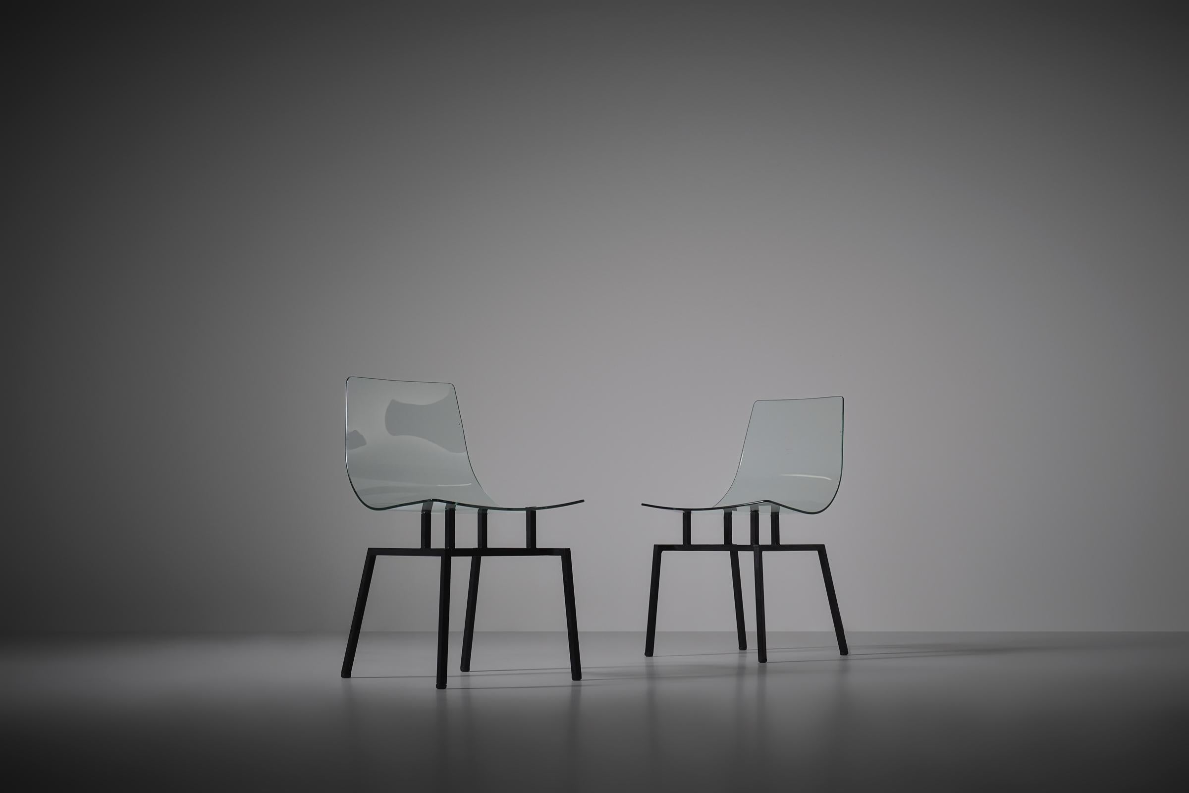 Mid-20th Century Michel Blondeau set of four 'verre securit' chairs, France 1958 For Sale