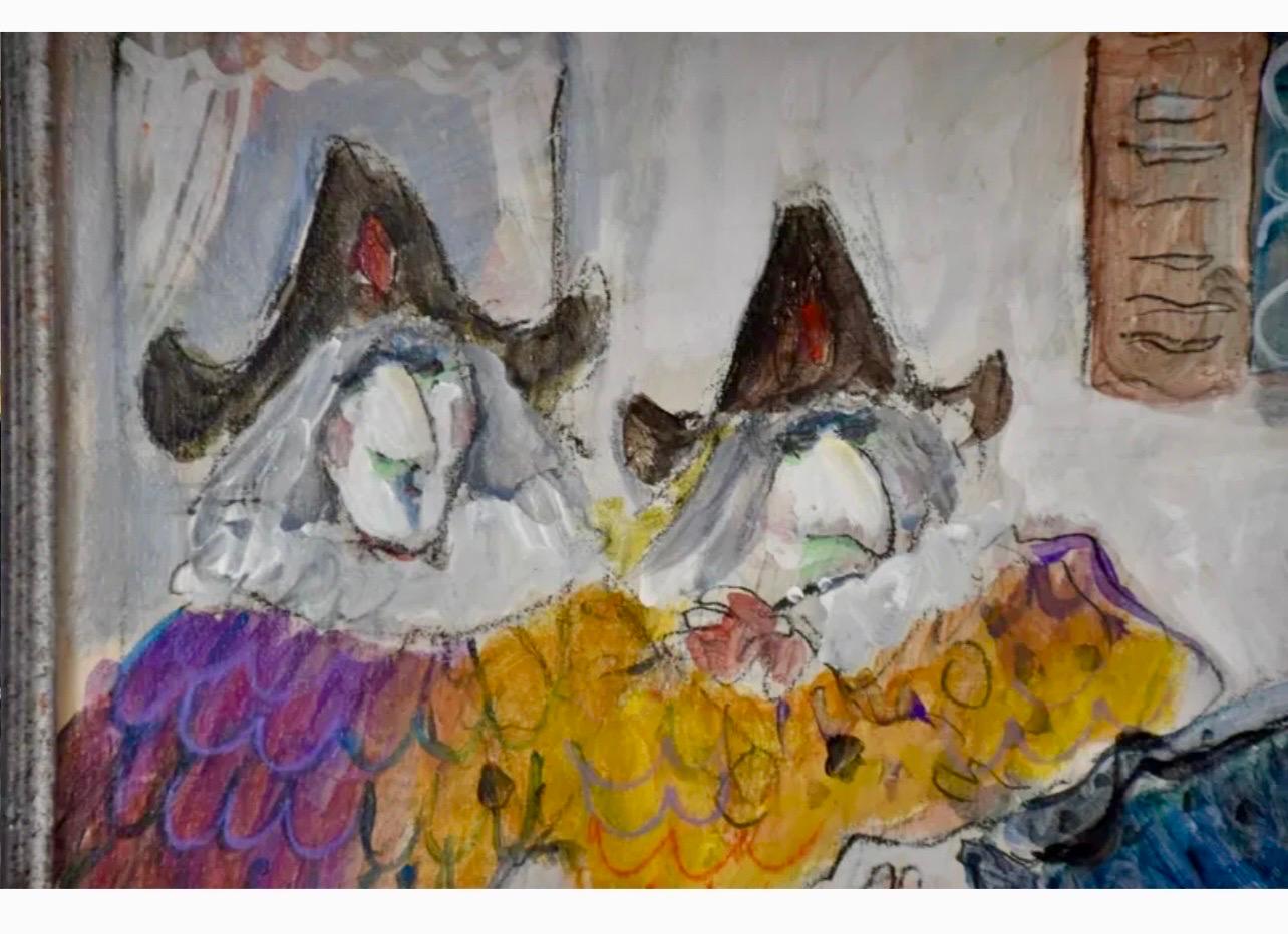 Charme dell'arte naif francese, clown in bicicletta Michel Boulet Folk Art Pittura ad olio in vendita 3