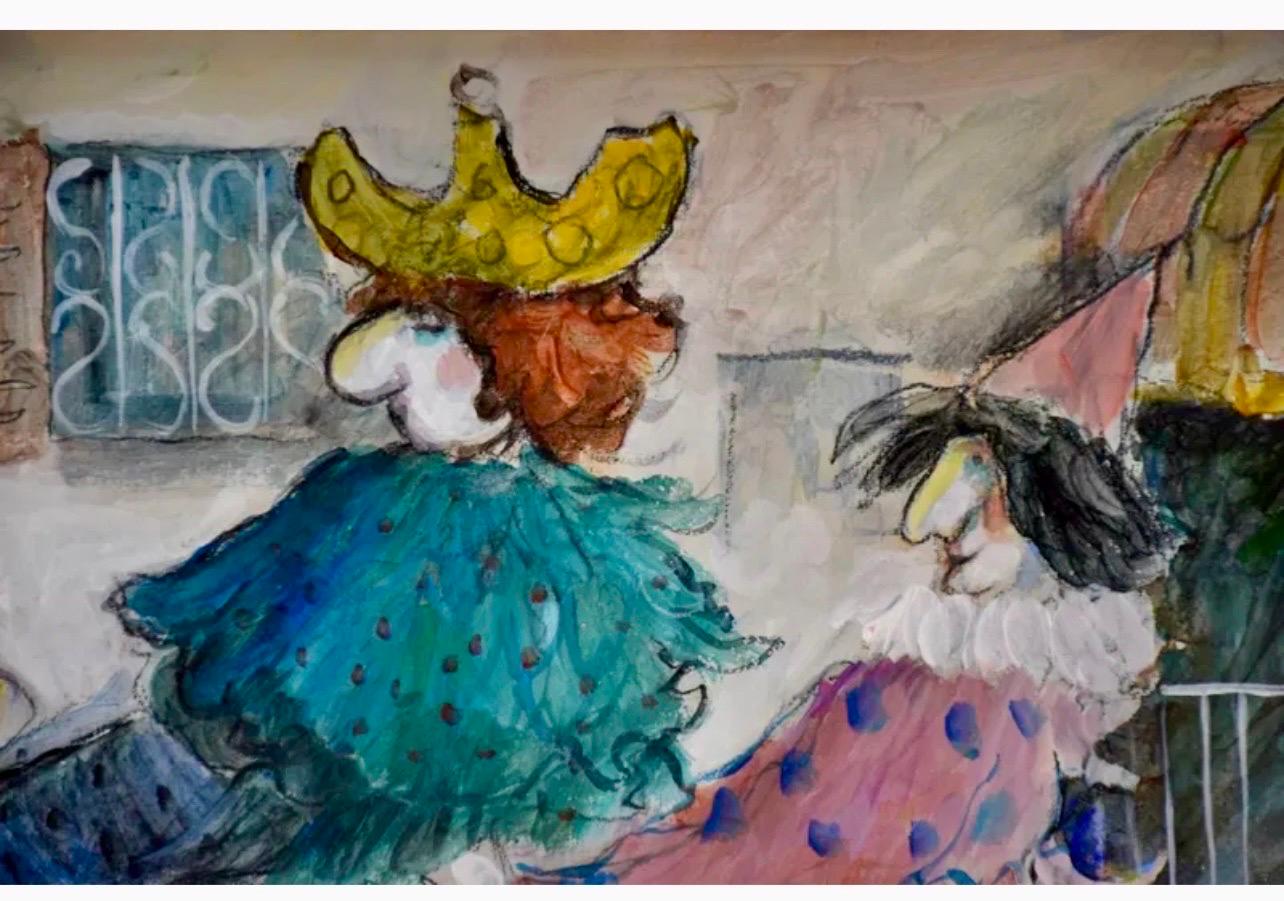 Charme dell'arte naif francese, clown in bicicletta Michel Boulet Folk Art Pittura ad olio in vendita 4