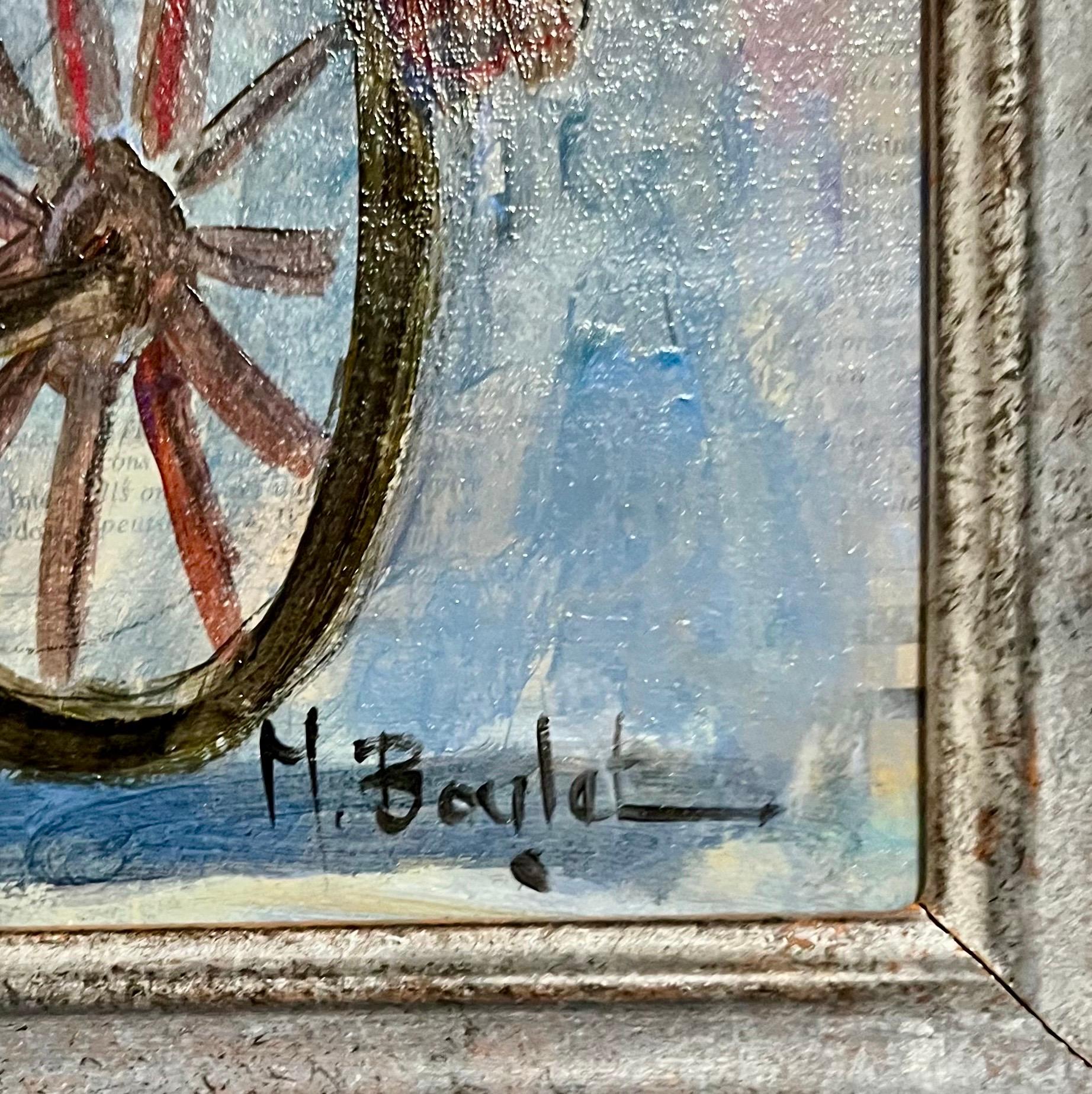 Charme dell'arte naif francese, clown in bicicletta Michel Boulet Folk Art Pittura ad olio in vendita 5