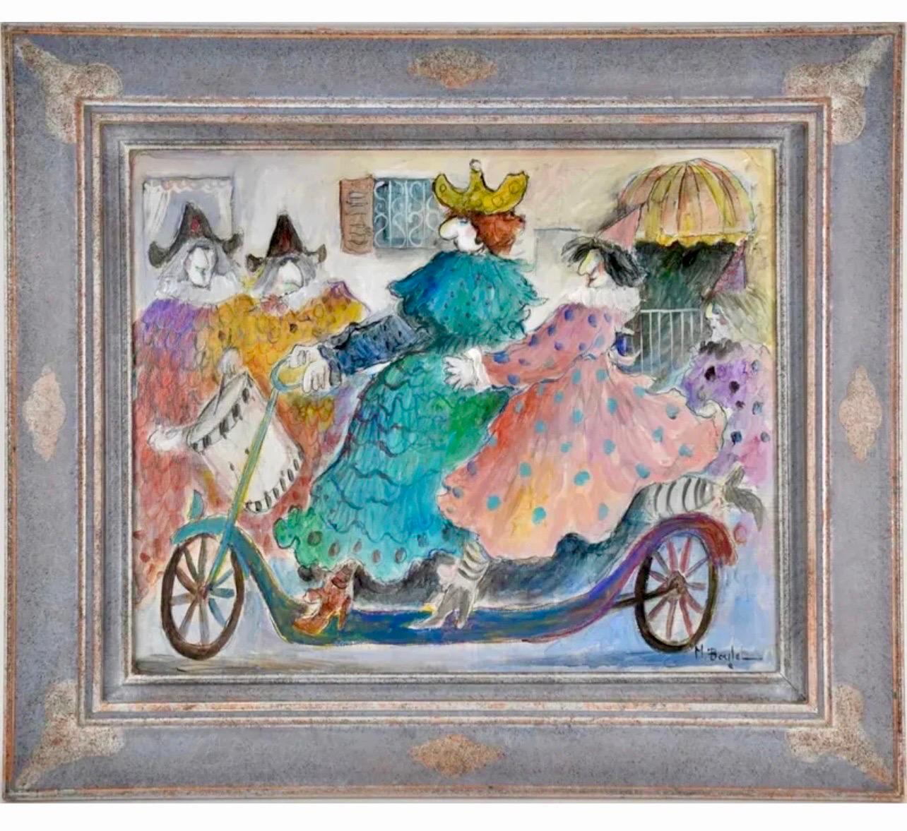Michael Boulet (Francia, nato nel 1938), 
Olio su tela
Firmato a mano in basso a destra
"Le Patinette de Bâle 
Telaio: 28" X 33"
Immagine: 20" X 24"

Michel Boulet è nato nel 1938 a Marsiglia, in Francia. Fin da giovane si appassionò al disegno e