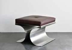 Michel Boyer, "X" Stool, Stainless Steel and Brown Leather Cushion, 1968, French