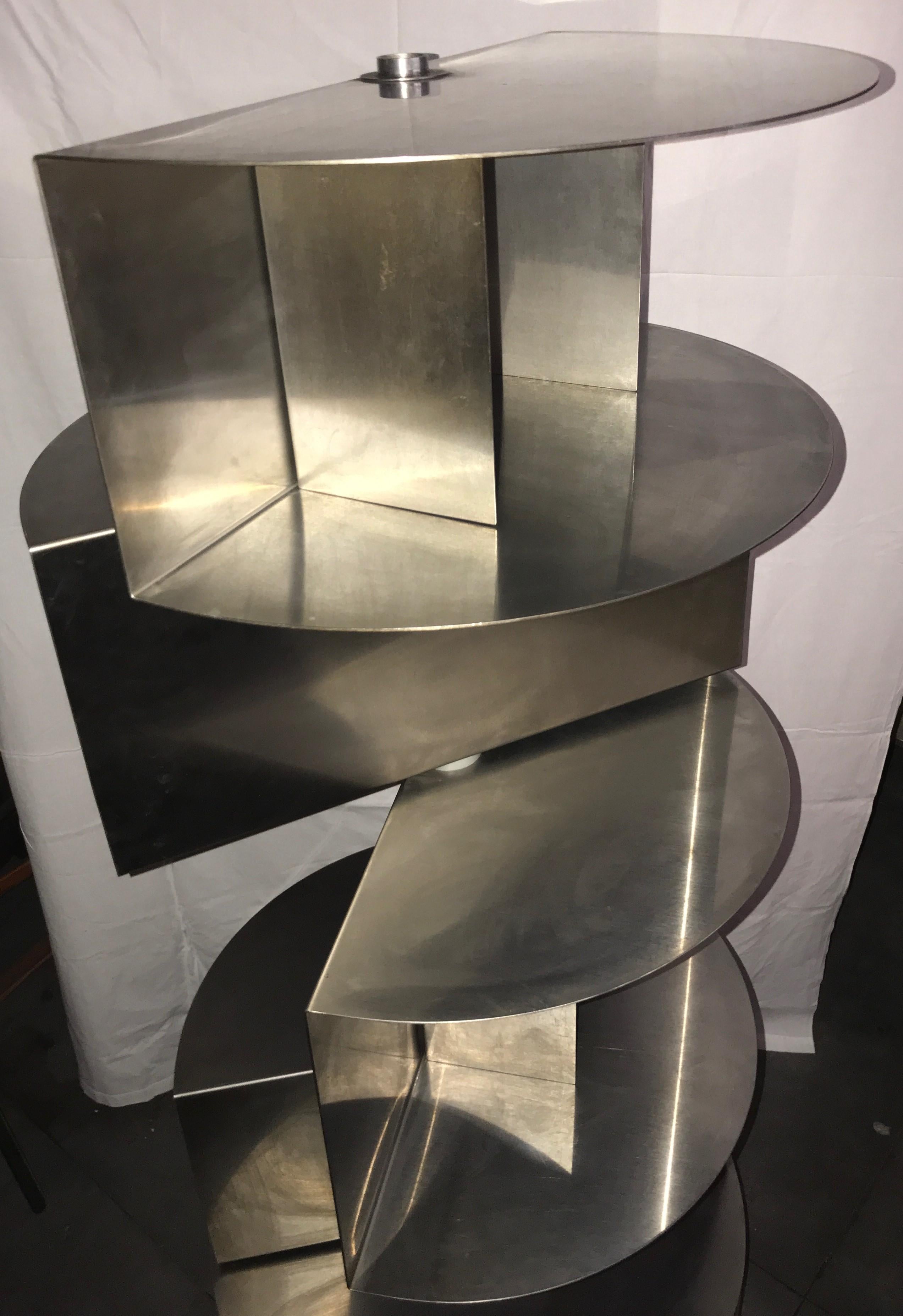 Michel Boyer Large Cylindrical Metal Cabinet, Three Rotating Shelves, 1970 For Sale 4