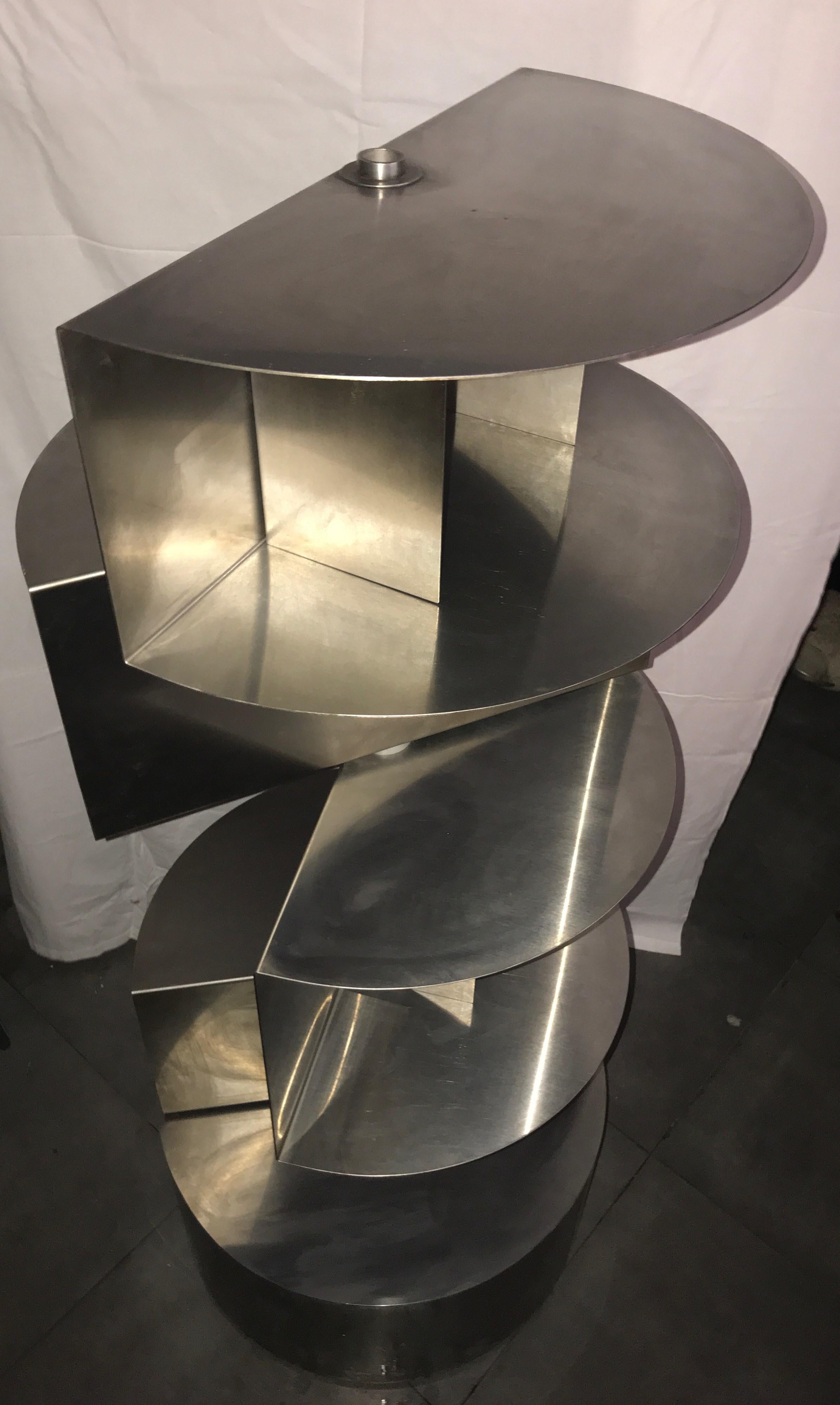 Michel Boyer Large Cylindrical Metal Cabinet, Three Rotating Shelves, 1970 For Sale 2