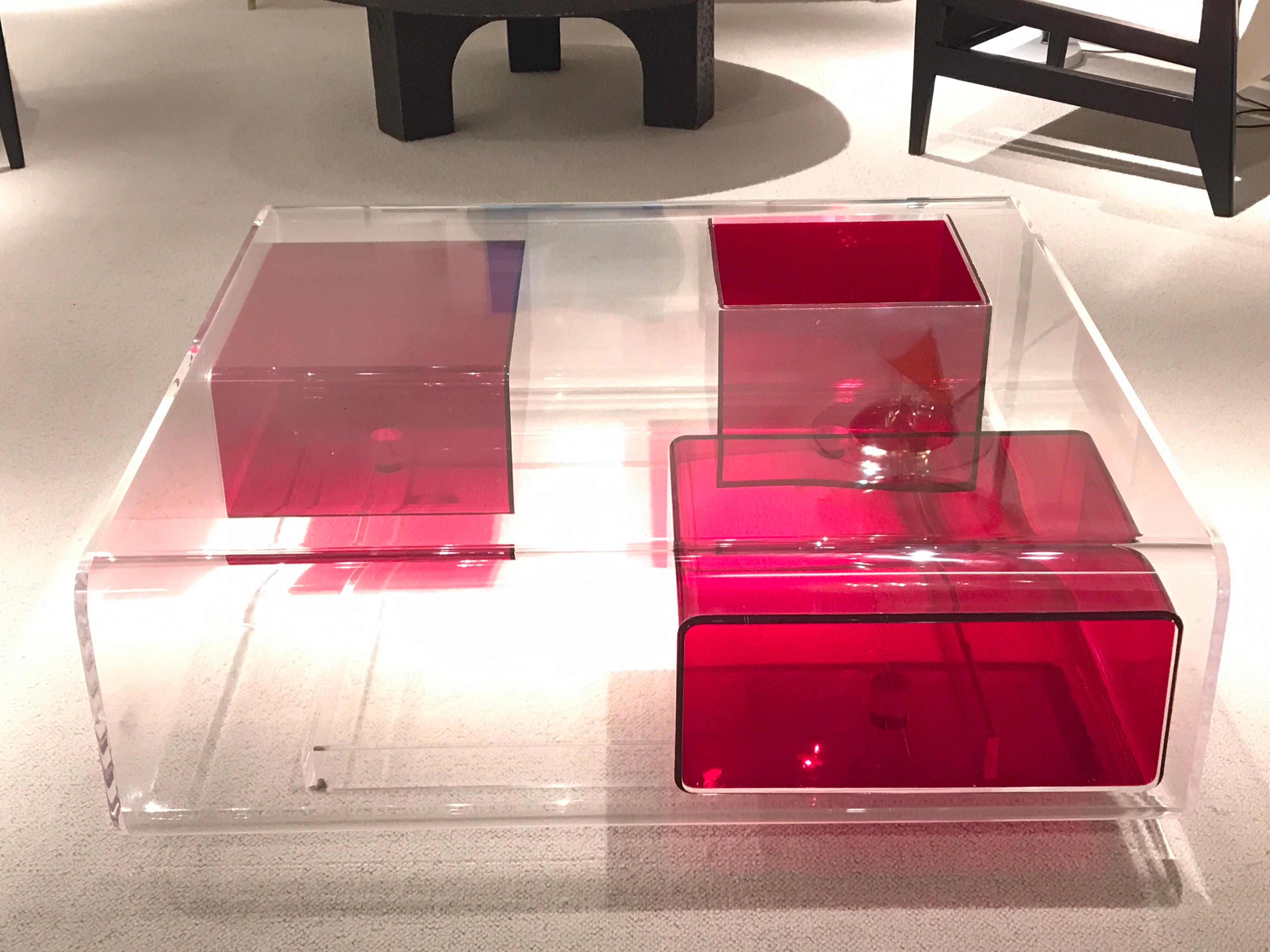Late 20th Century Michel Boyer Lucite Coffee Table