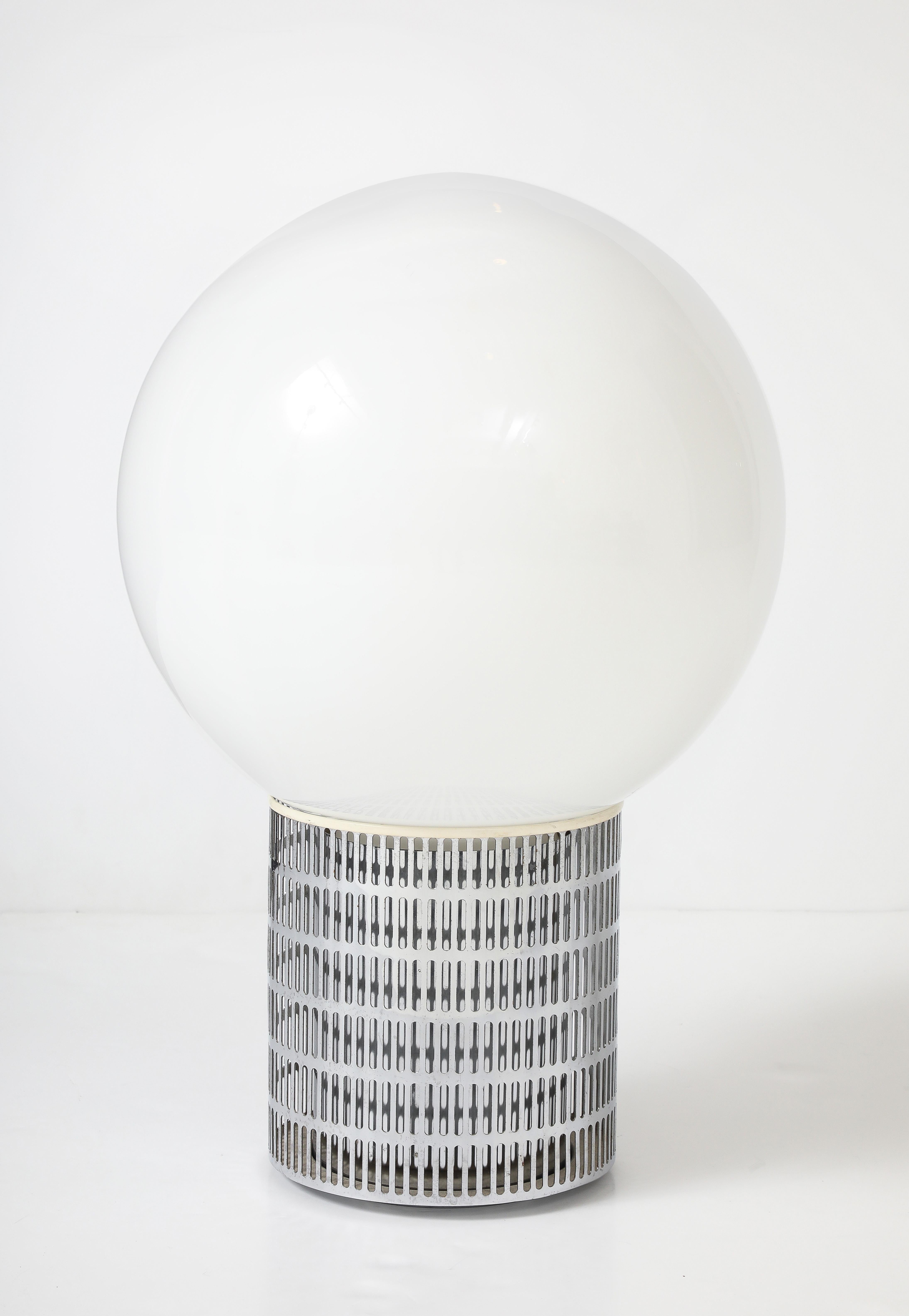 
MICHEL BOYER (1935 - 2011)

Rare 'Model 10525’, VERRE LUMIERE, Chrome Steel & White Opaline Globe Table Lamp. France, c. 1972

H: 23.5 Diam. 13.25 in.