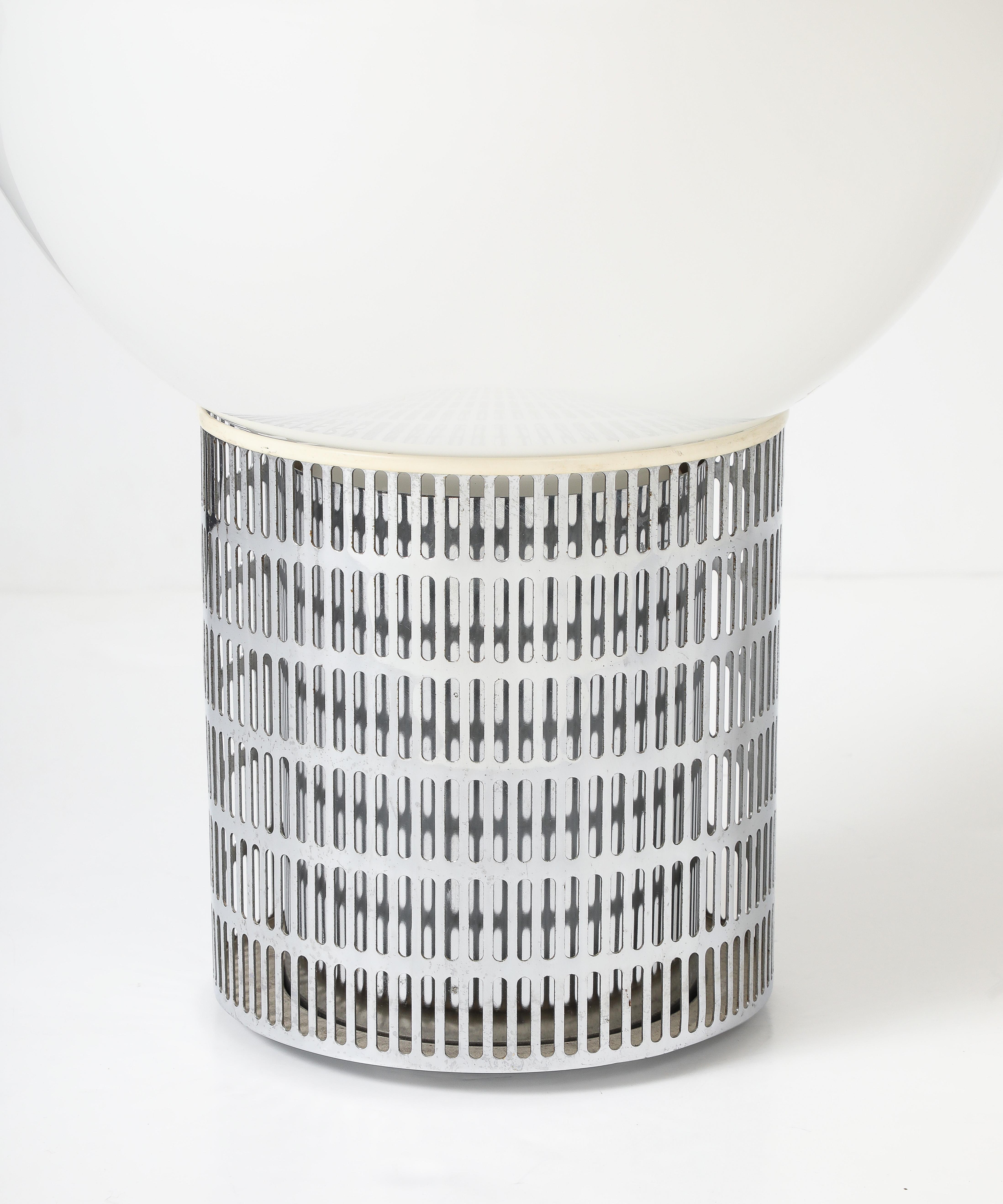 Mid-Century Modern Michel Boyer 'Model 10525’ VERRE LUMIERE, Chrome Steel Opaline Globe Table Lamp For Sale