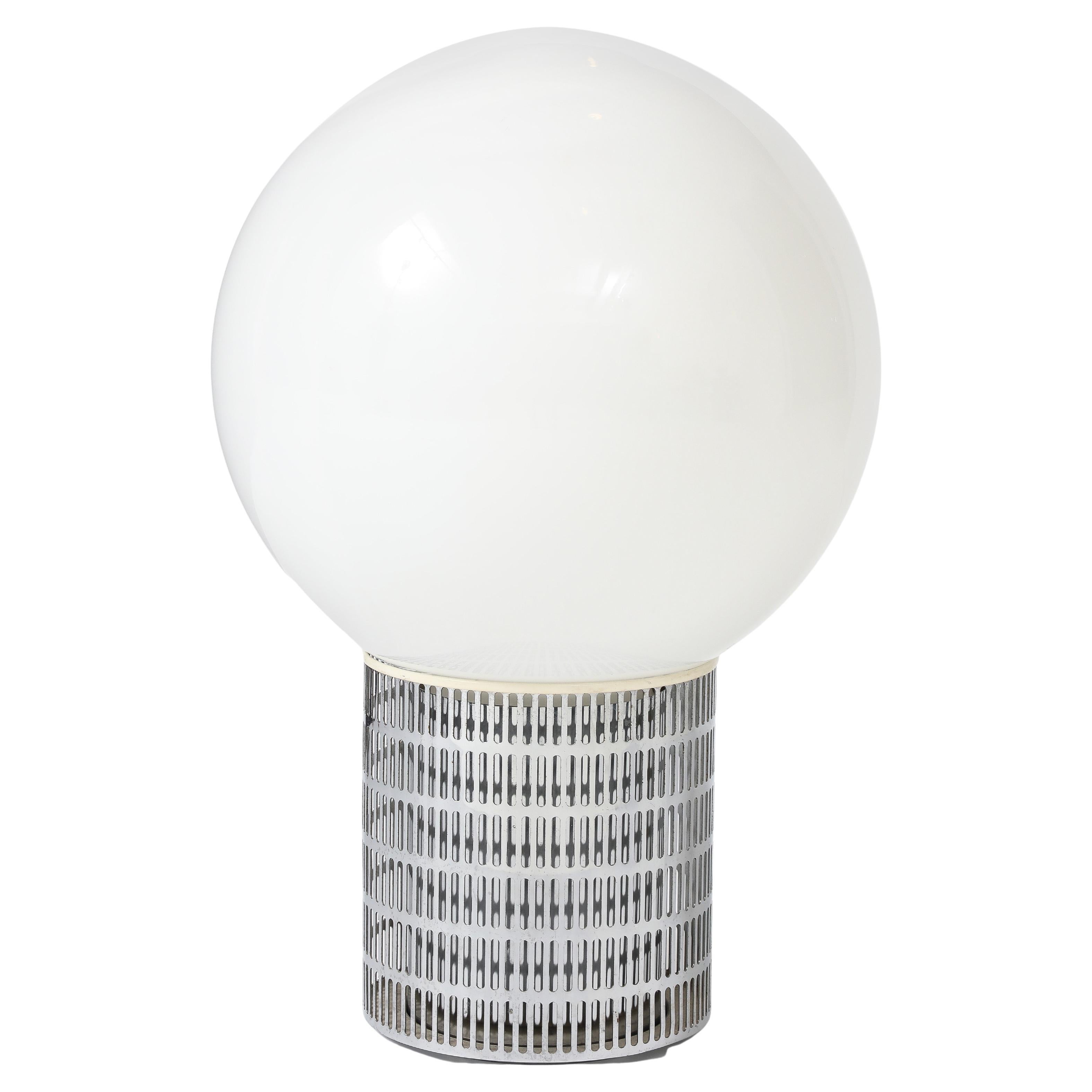 Michel Boyer 'Model 10525’ VERRE LUMIERE, Chrome Steel Opaline Globe Table Lamp
