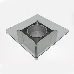 Michel Boyer Style Mid-century Modern French Steel and Glass Coffee Table, 1970s