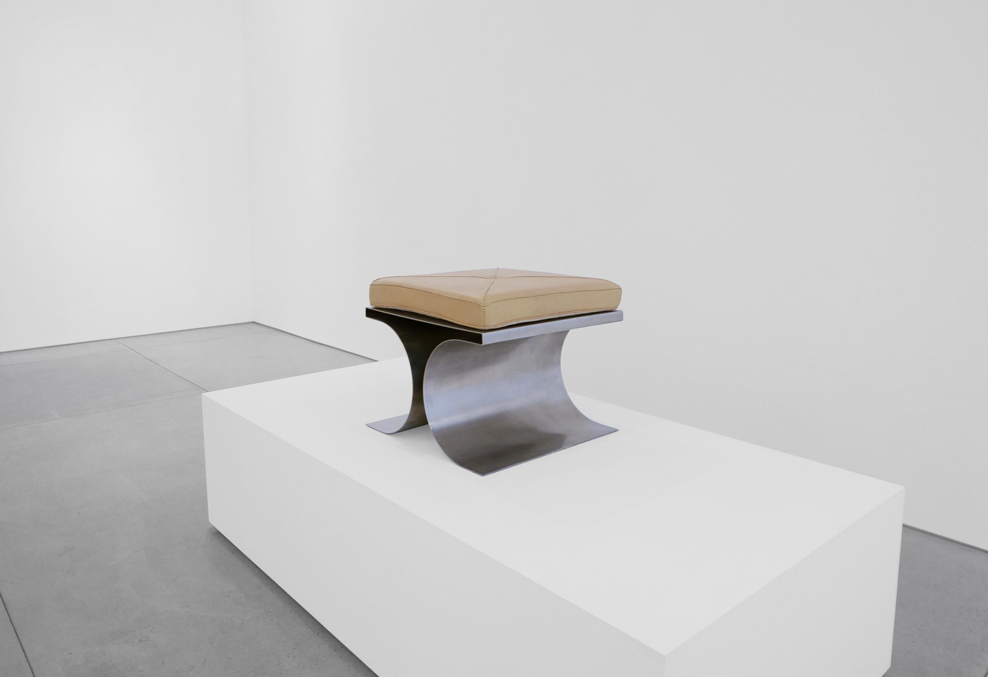 Michel Boyer
'X' stool, circa 1968
Stainless steel, leather
Measure: 16 H x 19.75 W x 19.75 D inches.
 