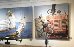 "Big Red" photorealistic oil painting of an dusty red tractor