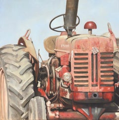 Peinture à l'huile photoréaliste « Big Red » d'un tractor rouge poussiéreux