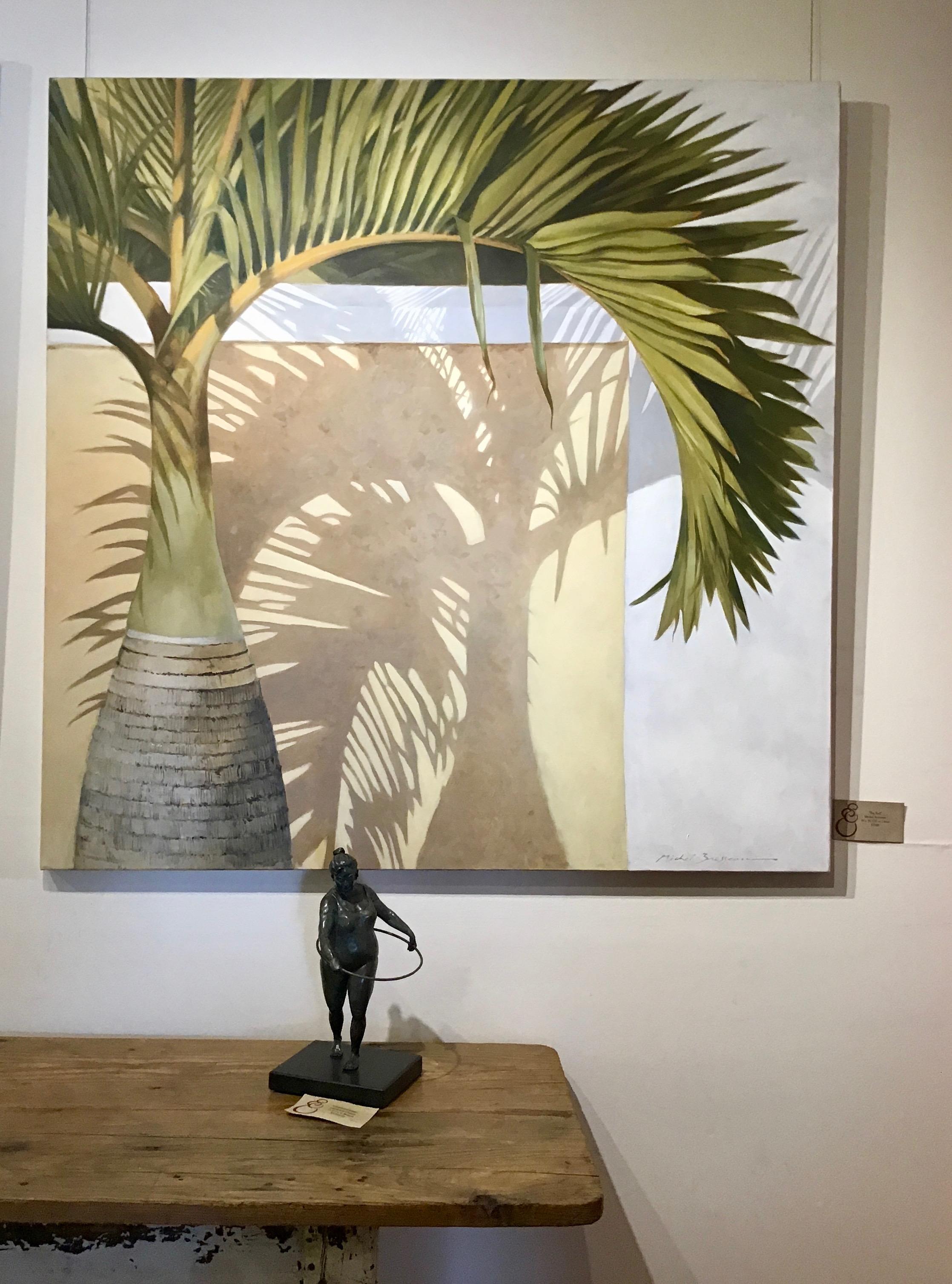 Peinture à l'huile « Bottle Palm » d'un palmier vert avec ombre - Marron Still-Life Painting par Michel Brosseau