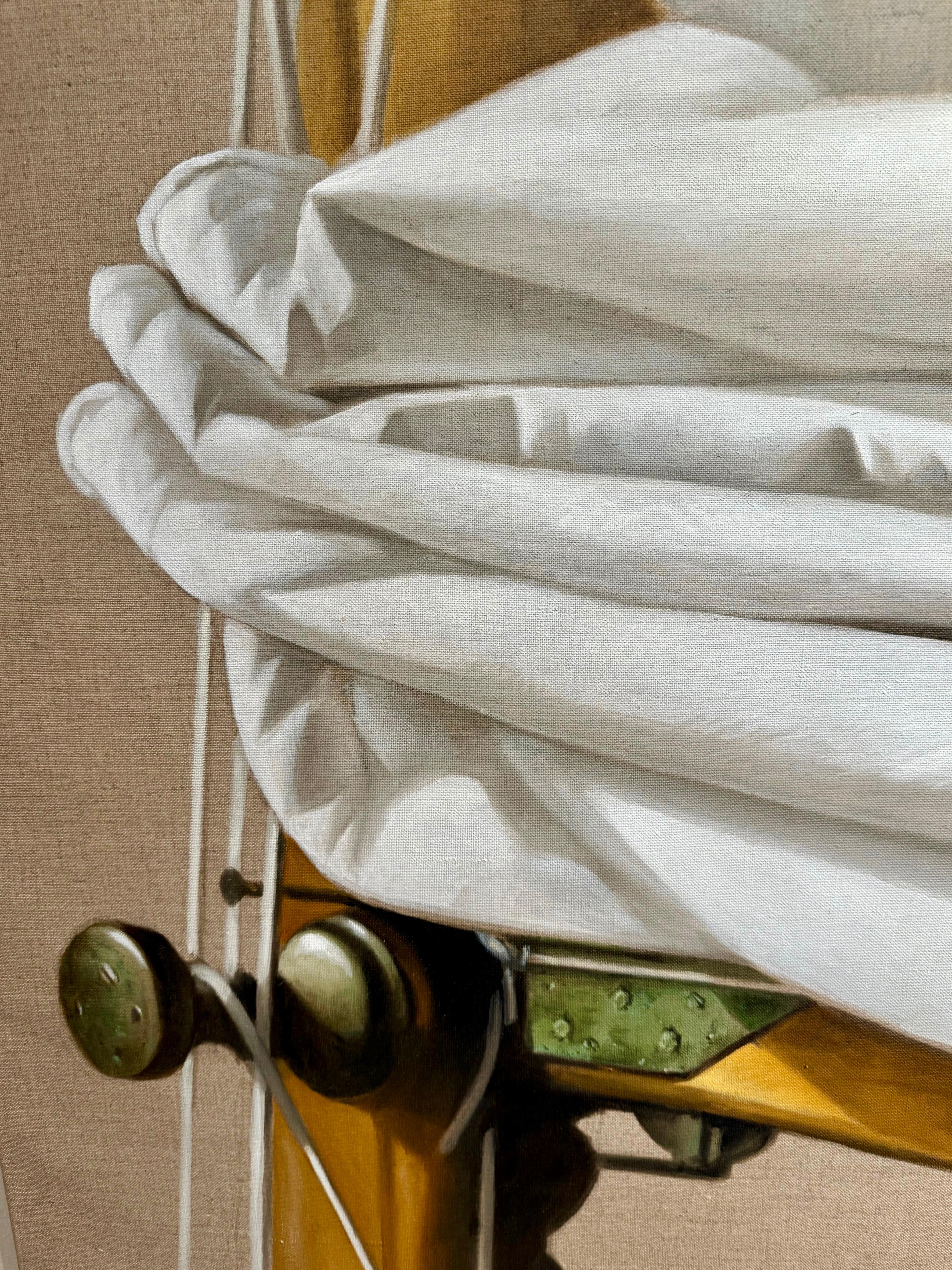 „Classic White (O)“ fotorealistisches Ölgemälde einer detaillierten Segel-Leinwand im Angebot 2