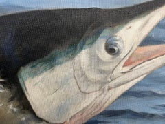 "Pez fuera del agua" atún rojo realista saltando fuera del agua