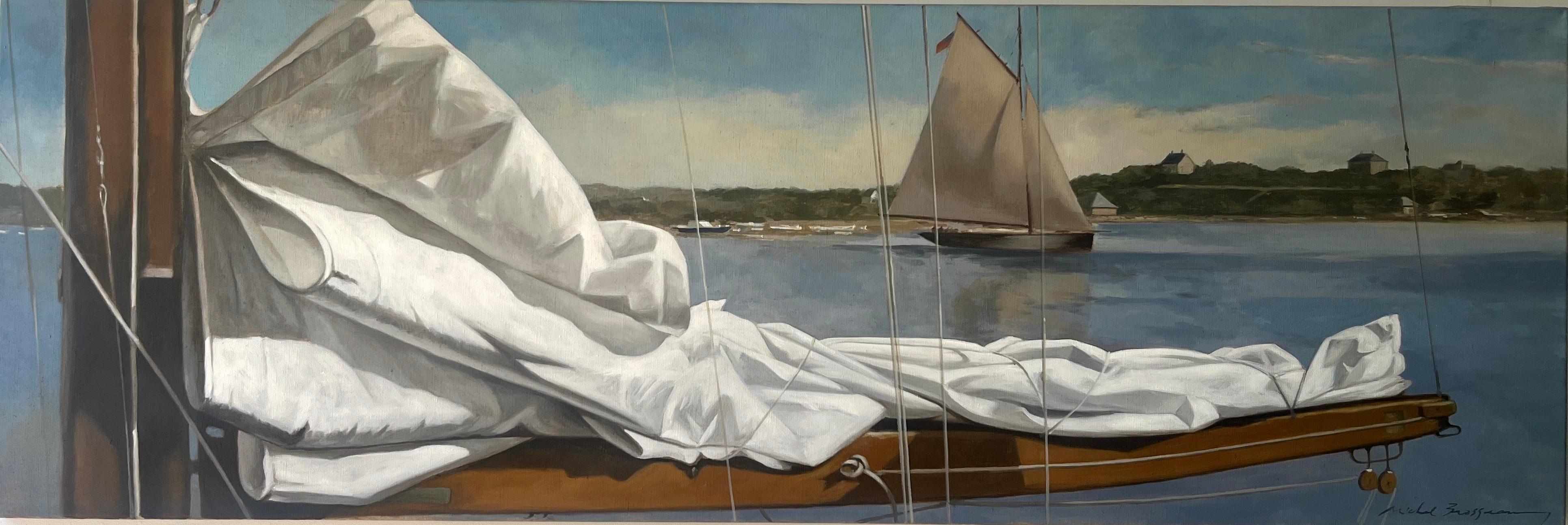 "Leaving Behind the Sail" nautical, sailboats, sails, wooden ships, Edgartown