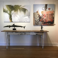 "Palmera con sombra" pintura al óleo de hojas verdes de palmera con una sombra detrás