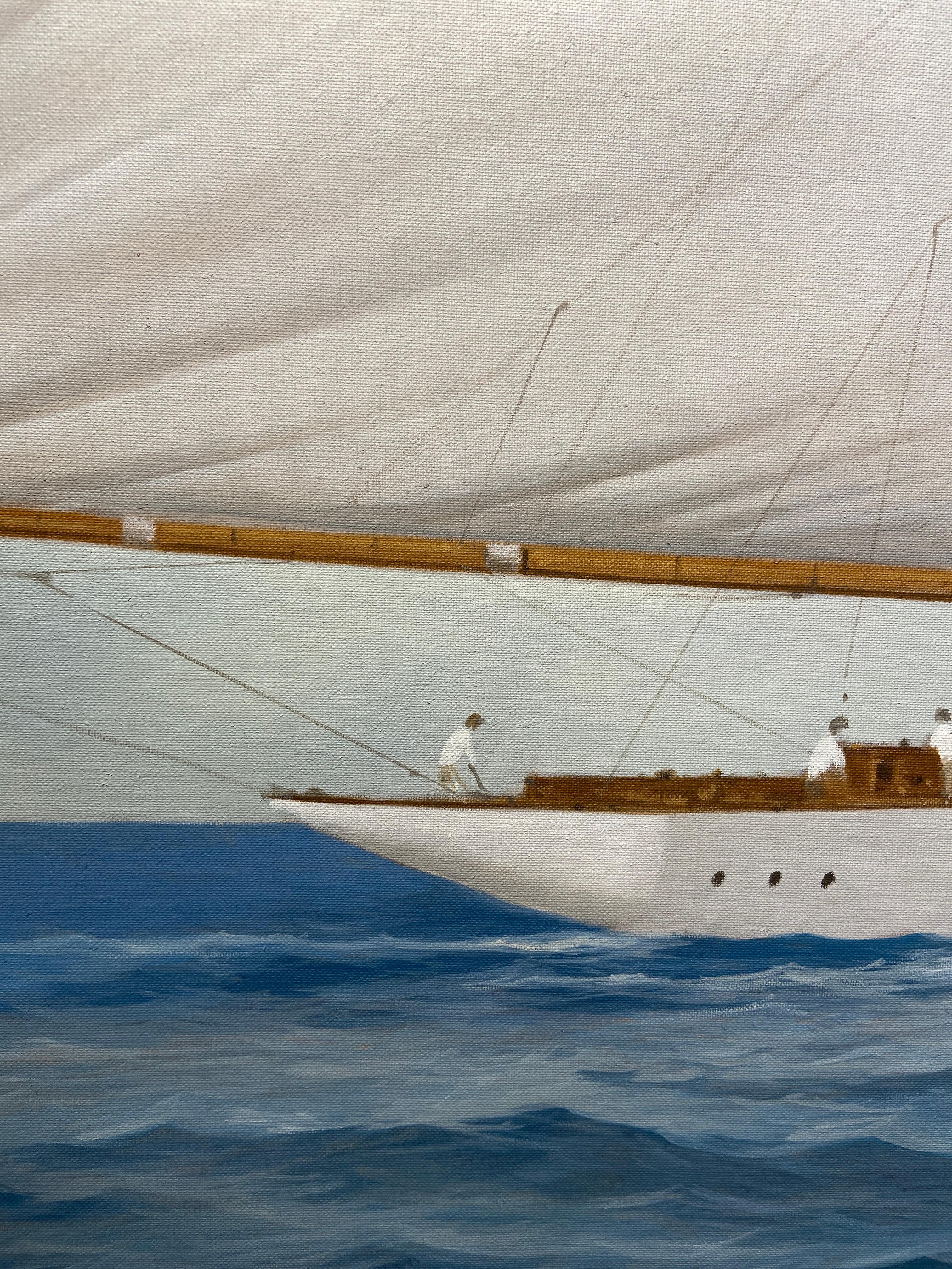 « Paintramique », une peinture à l'huile maritime photoréaliste représentant un navire naviguant - Réalisme Painting par Michel Brosseau