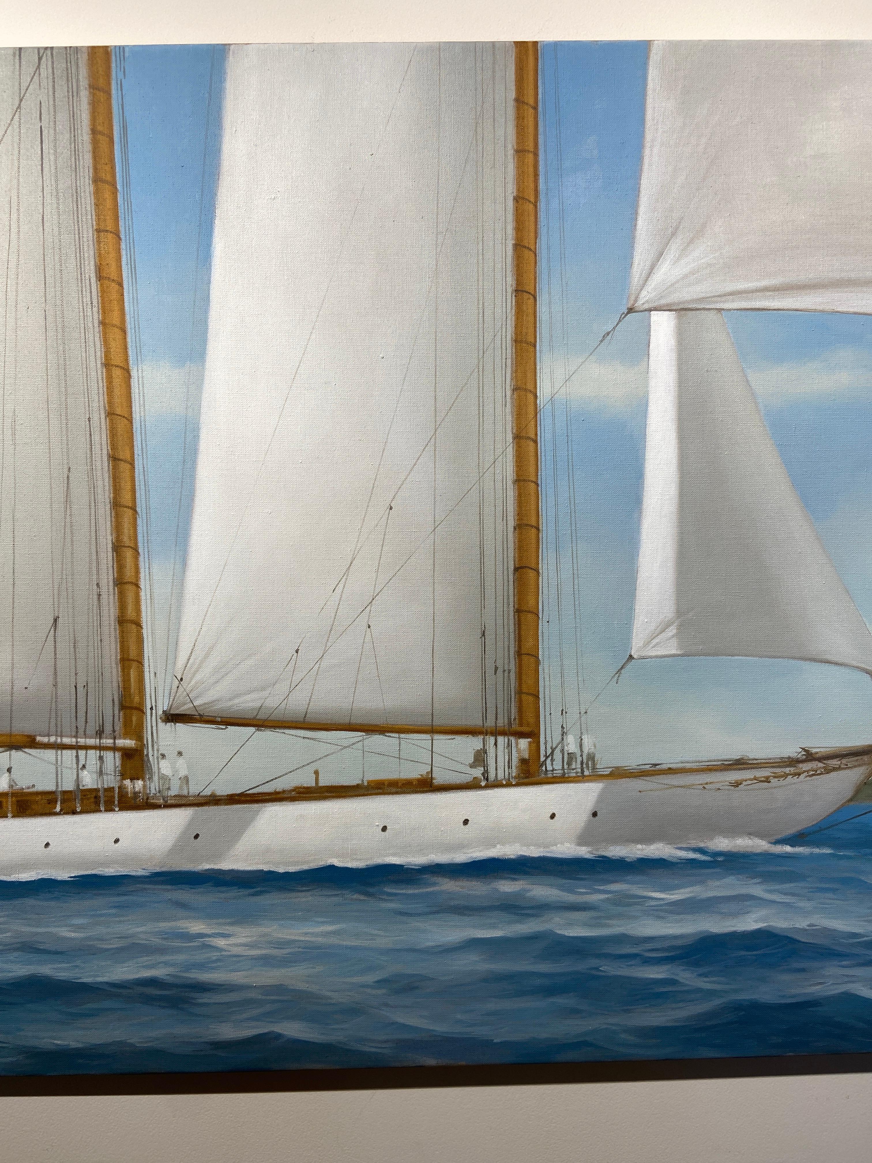 « Paintramique », une peinture à l'huile maritime photoréaliste représentant un navire naviguant en vente 1