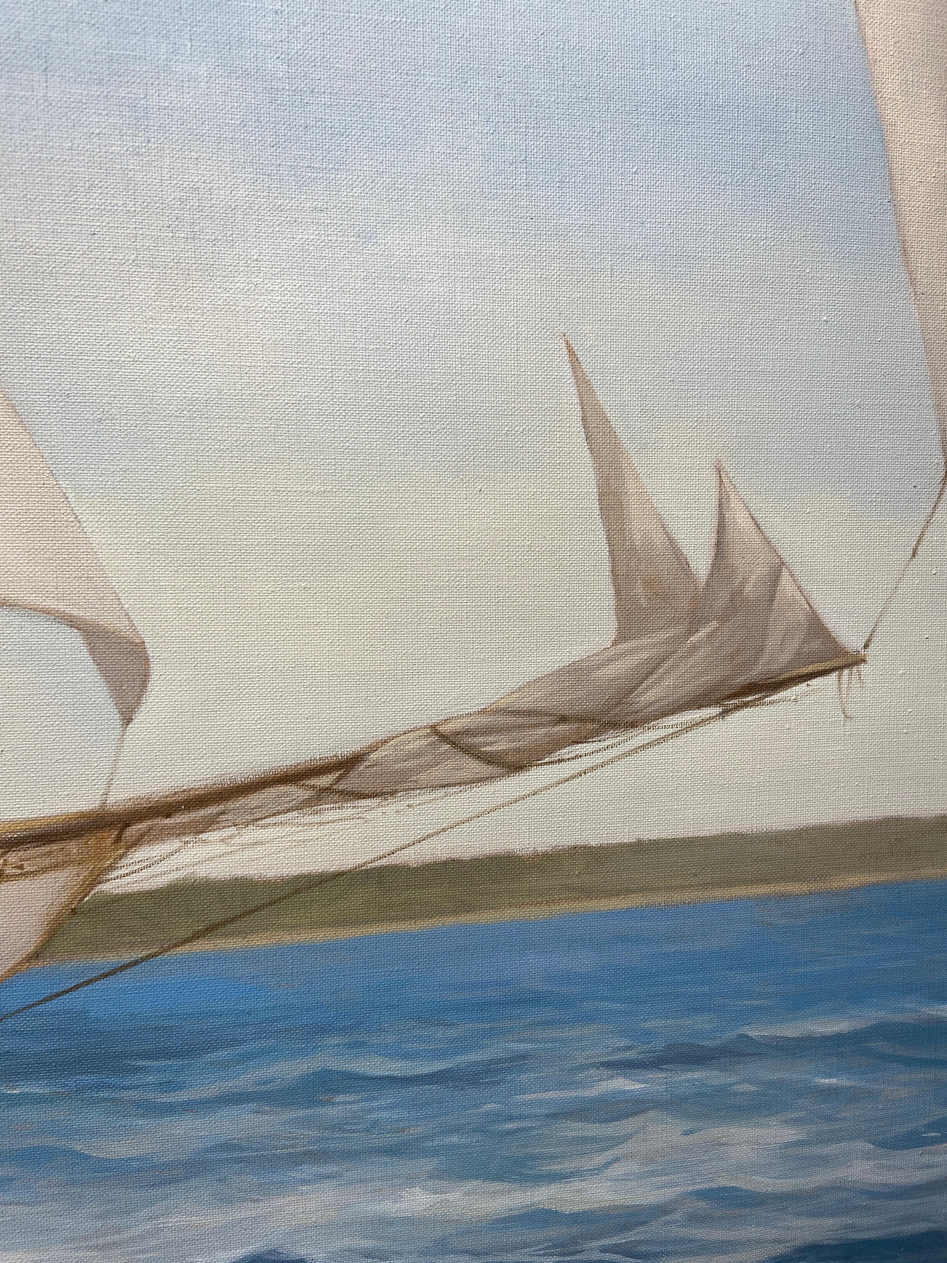 « Paintramique », une peinture à l'huile maritime photoréaliste représentant un navire naviguant en vente 3
