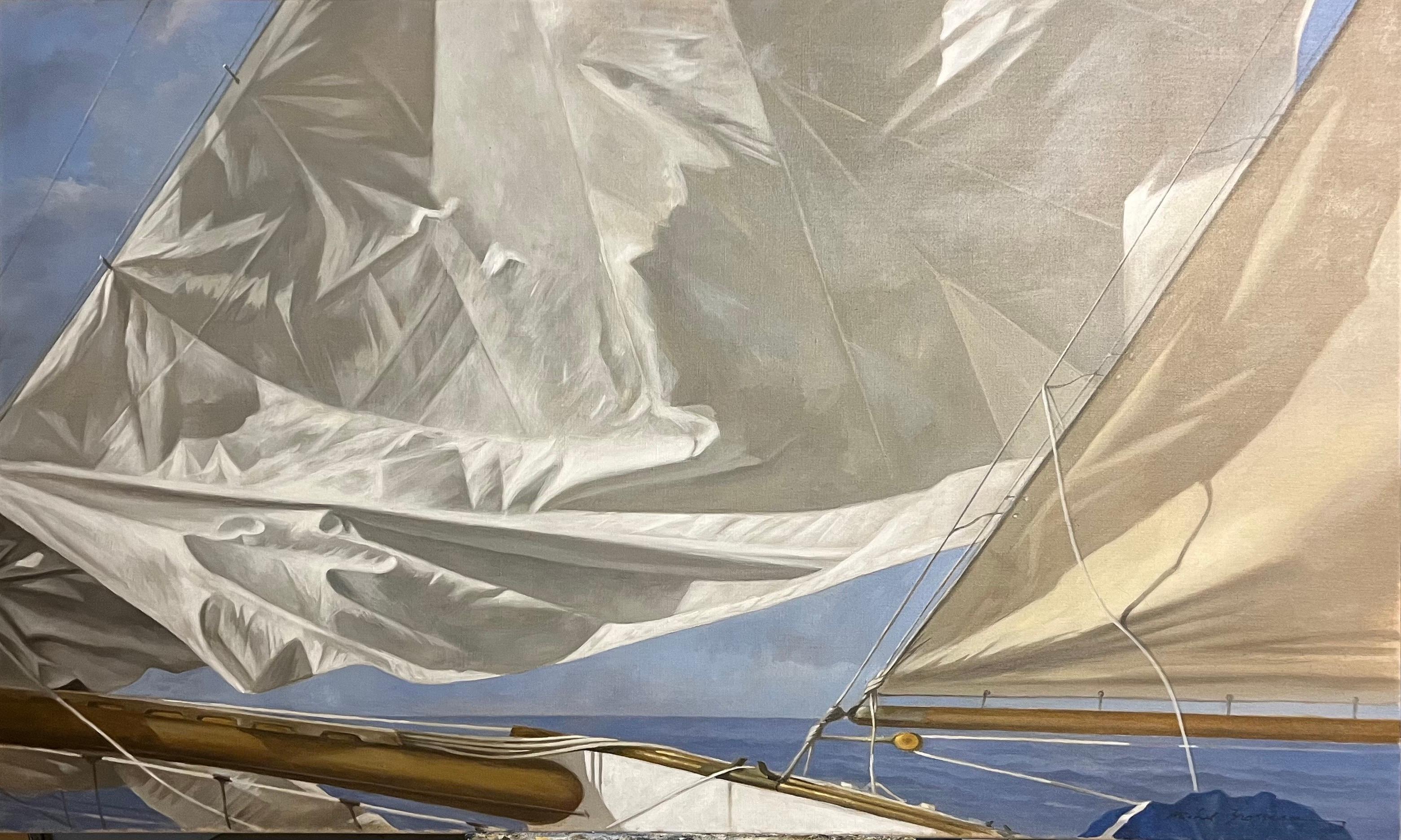 "Puritano" Primer plano de una vela en el agua - Painting de Michel Brosseau