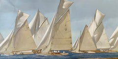 "Rites of Passage" photorealist oil painting of sailboats on the ocean