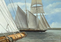 "Storm Light" nautical, seascape, sailing, sails, ships, harbor, ocean, grey sky