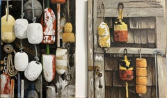 Dittico di boe colorate e arancioni "Weathered Buoys", dipinto a olio