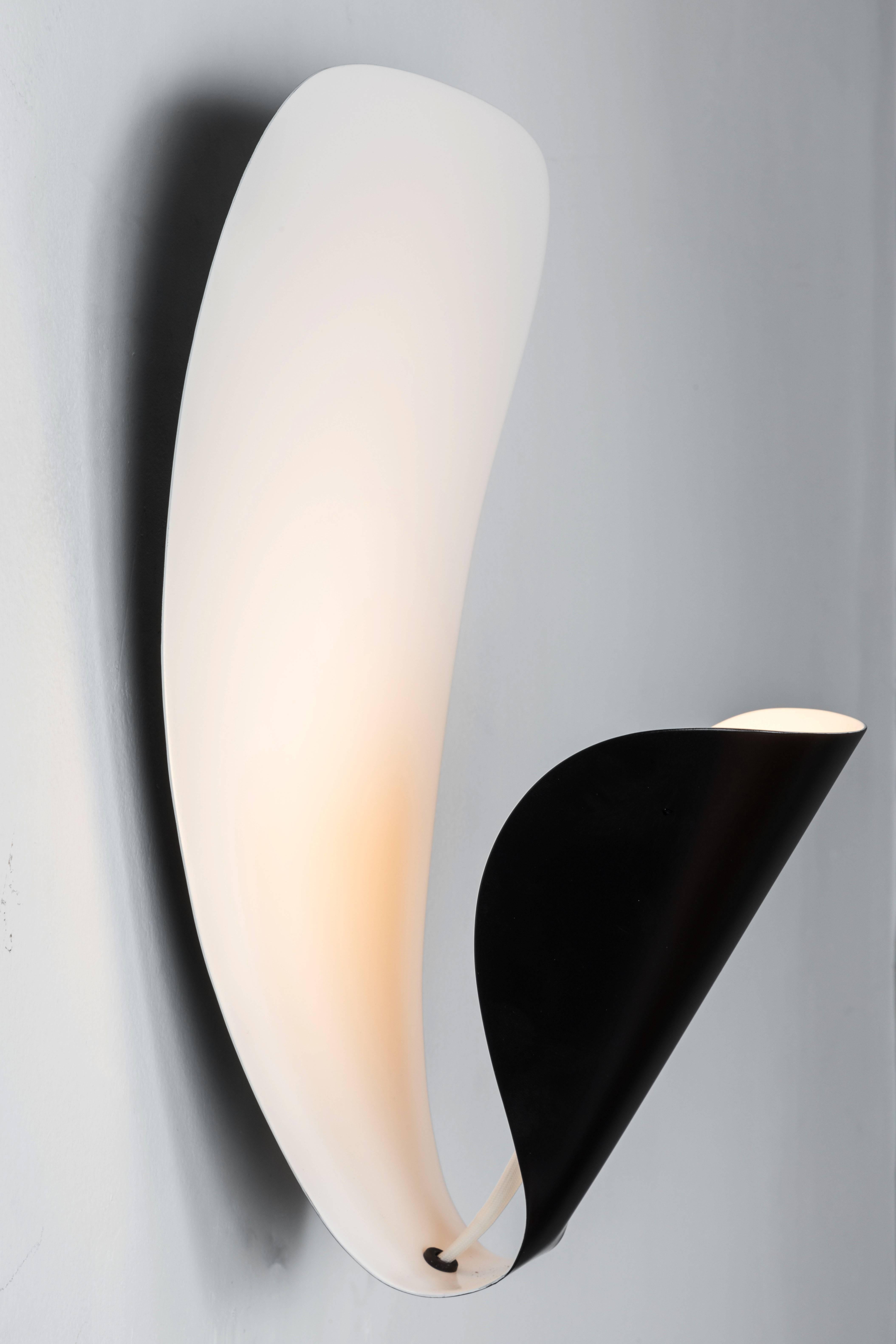 Lacquered Michel Buffet 'B206' Black and White Wall Lamp for Disderot For Sale