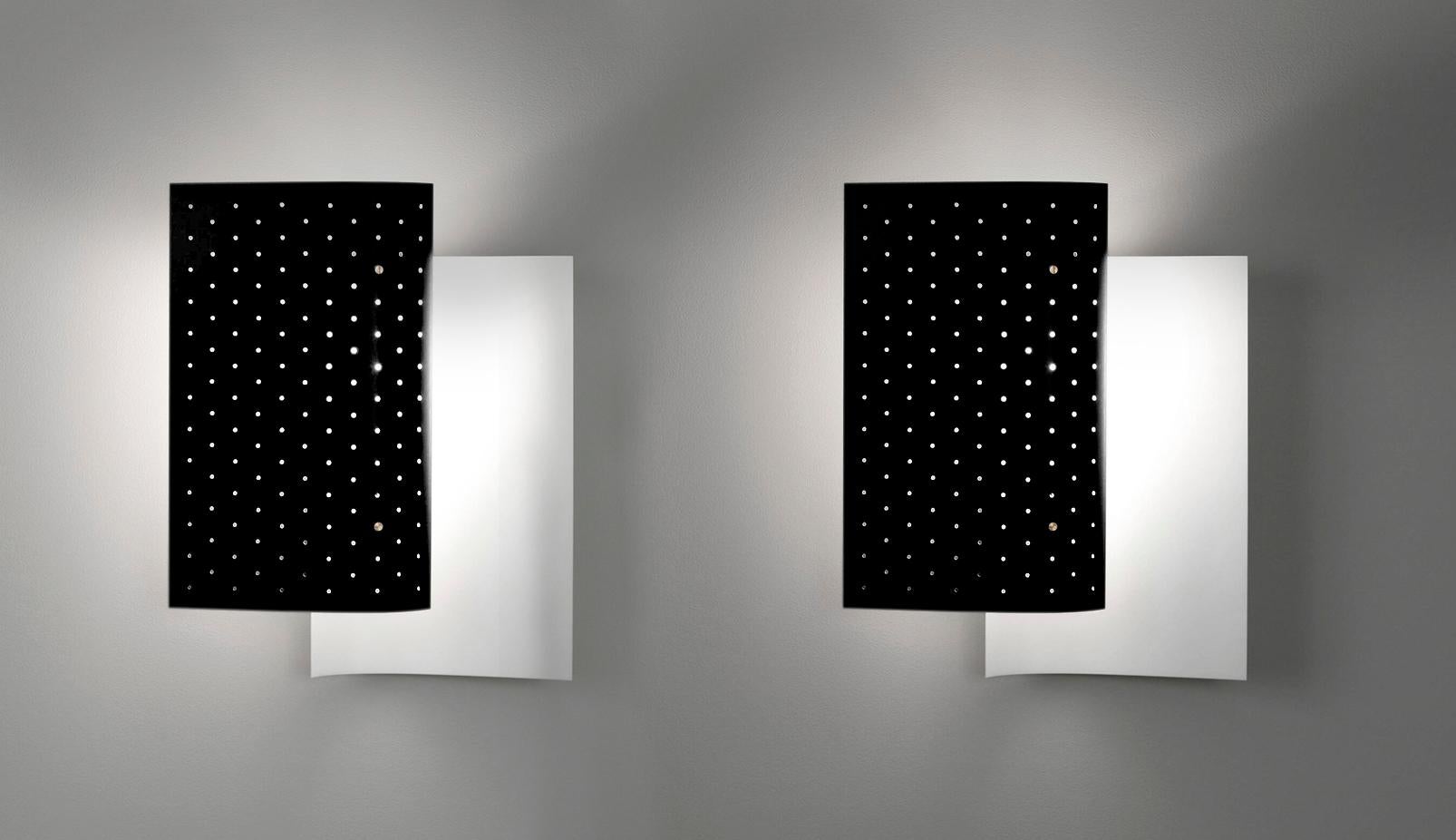 French Michel Buffet Mid-Century Modern Black B205 Wall Sconce Lamp Set