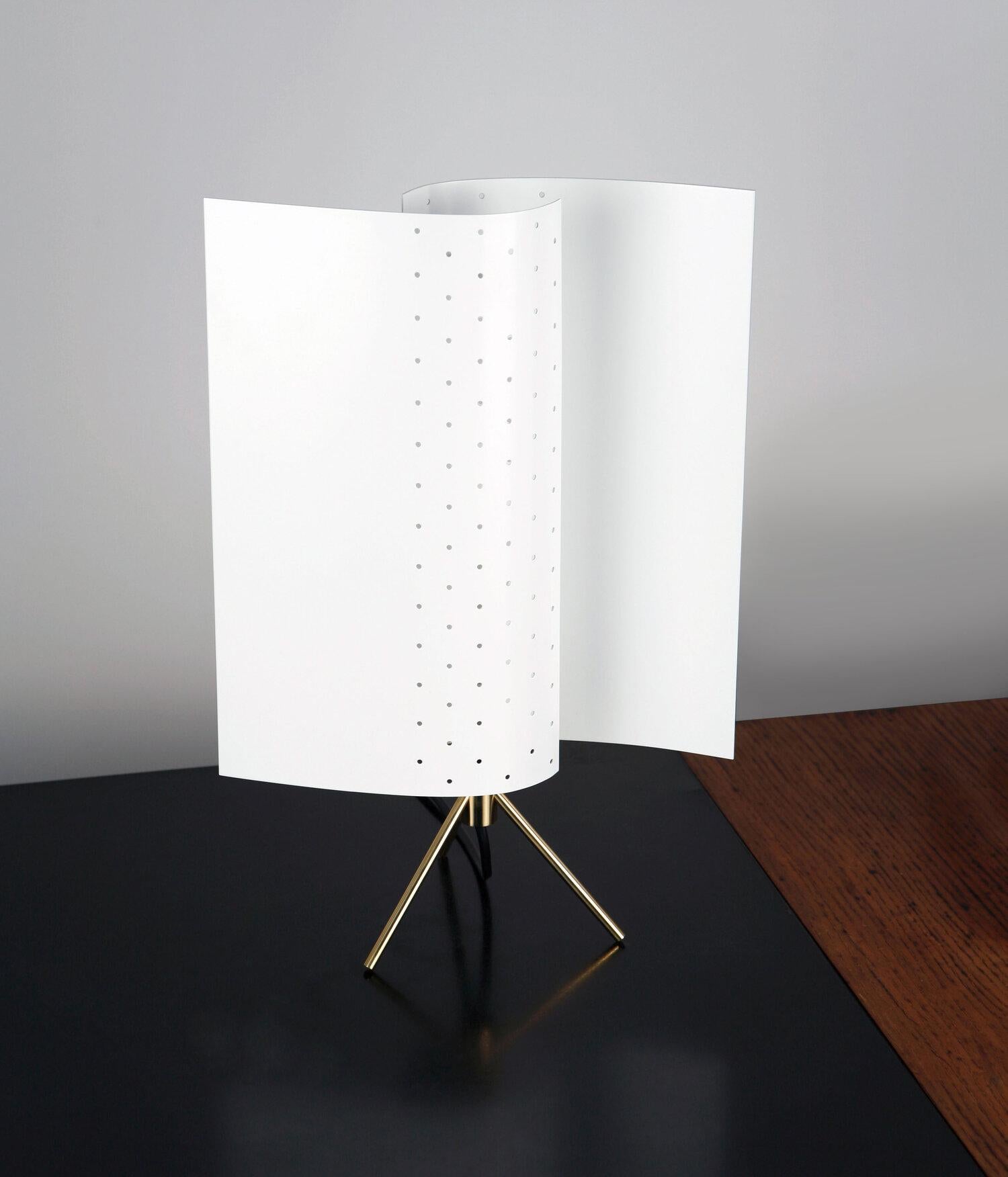 Michel Buffet Mid-Century Modern white B207 desk lamp designed in 1953.

The production of this re-edition lamps, wall lights and floor lamps are manufactured using craftsman’s techniques with the same materials and techniques as the first models.