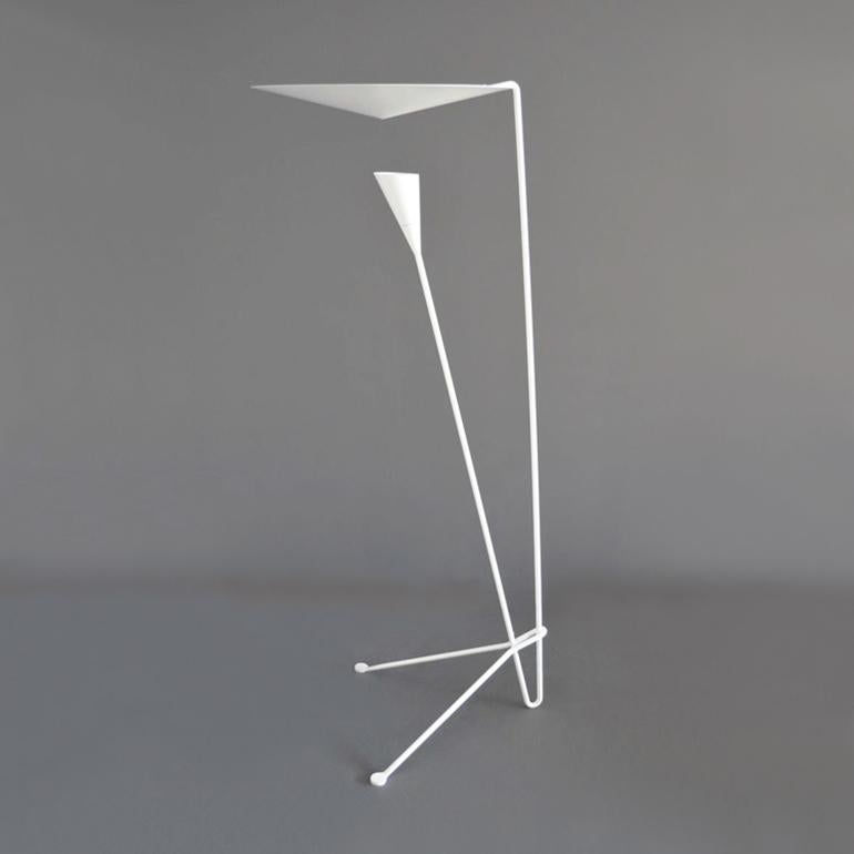 Michel Buffet Mid-Century Modern white B211 floor lamp designed in 1952.

The production of this re-edition lamps, wall lights and floor lamps are manufactured using craftsman’s techniques with the same materials and techniques as the first