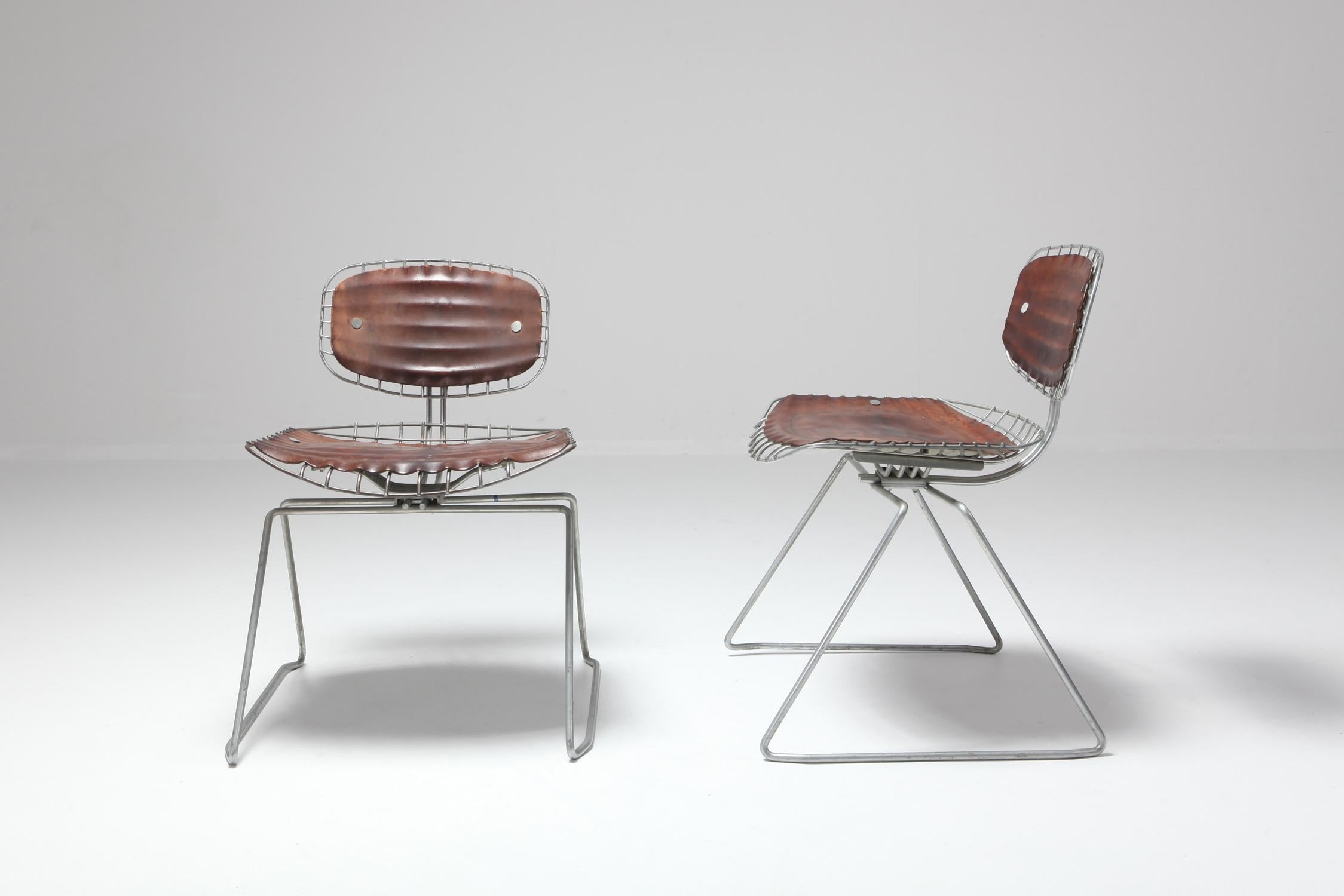 Michel Cadestin Beaubourg Chair in Galvanized Steel and Brown Leather 4