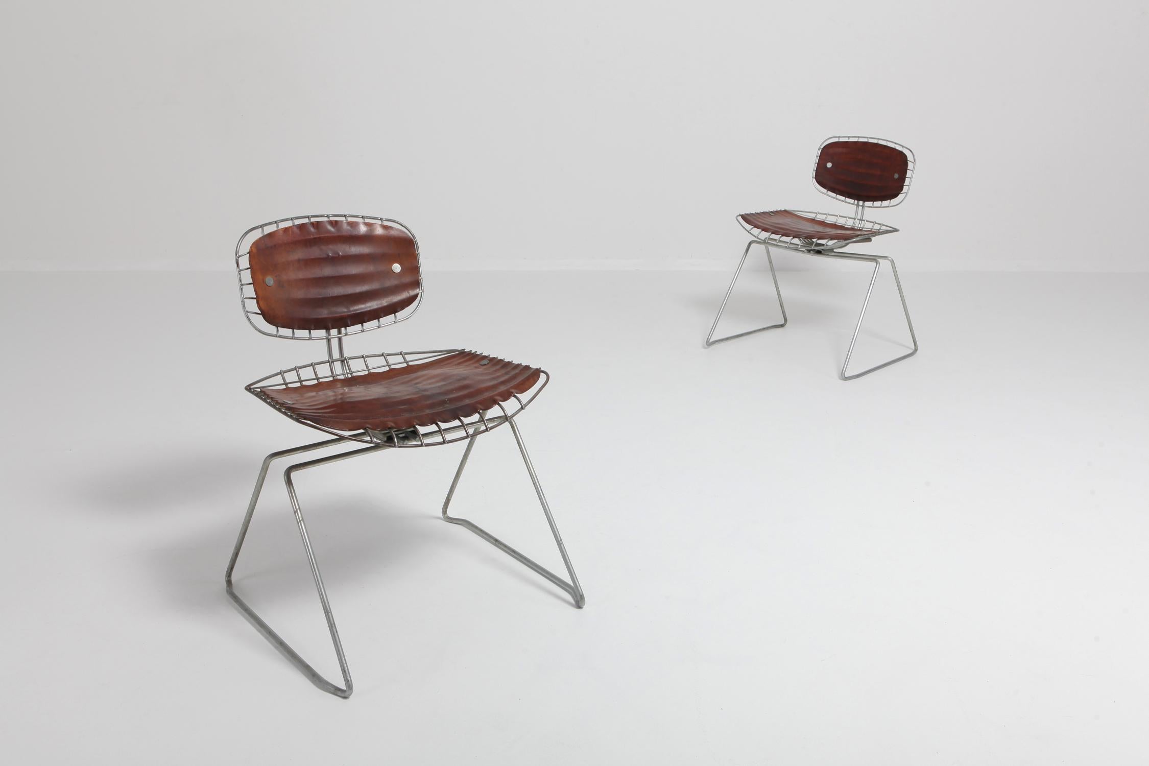 Michel Cadestin Beaubourg Chair in Galvanized Steel and Brown Leather 5