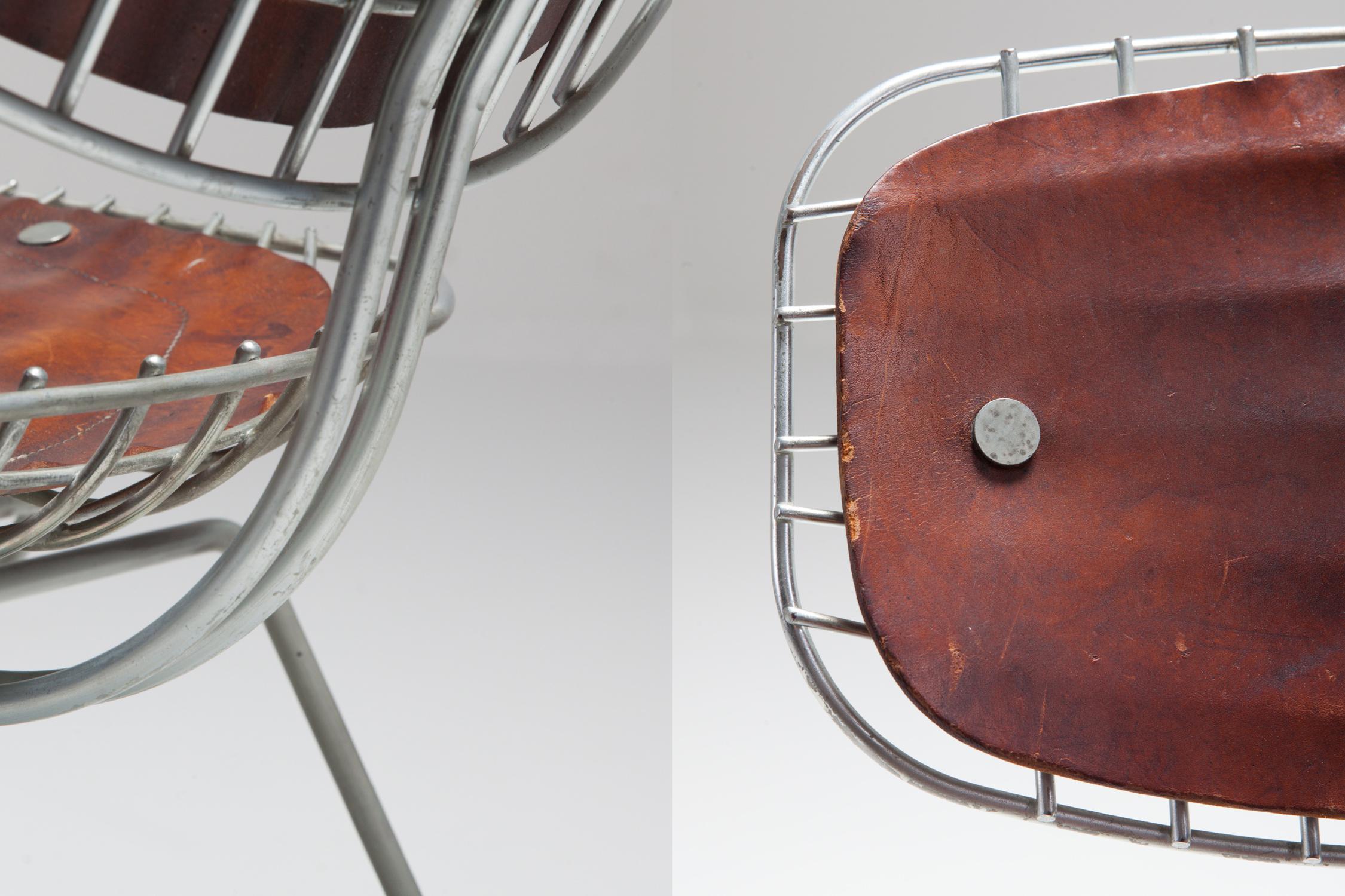 Michel Cadestin Beaubourg Chair in Galvanized Steel and Brown Leather 6