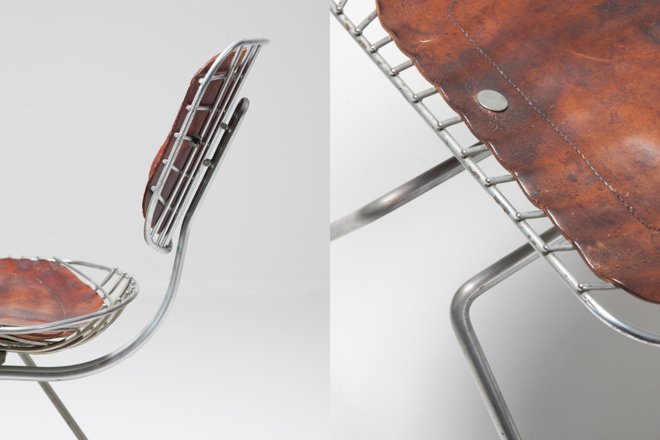 Michel Cadestin Beaubourg Chair in Galvanized Steel and Brown Leather 7