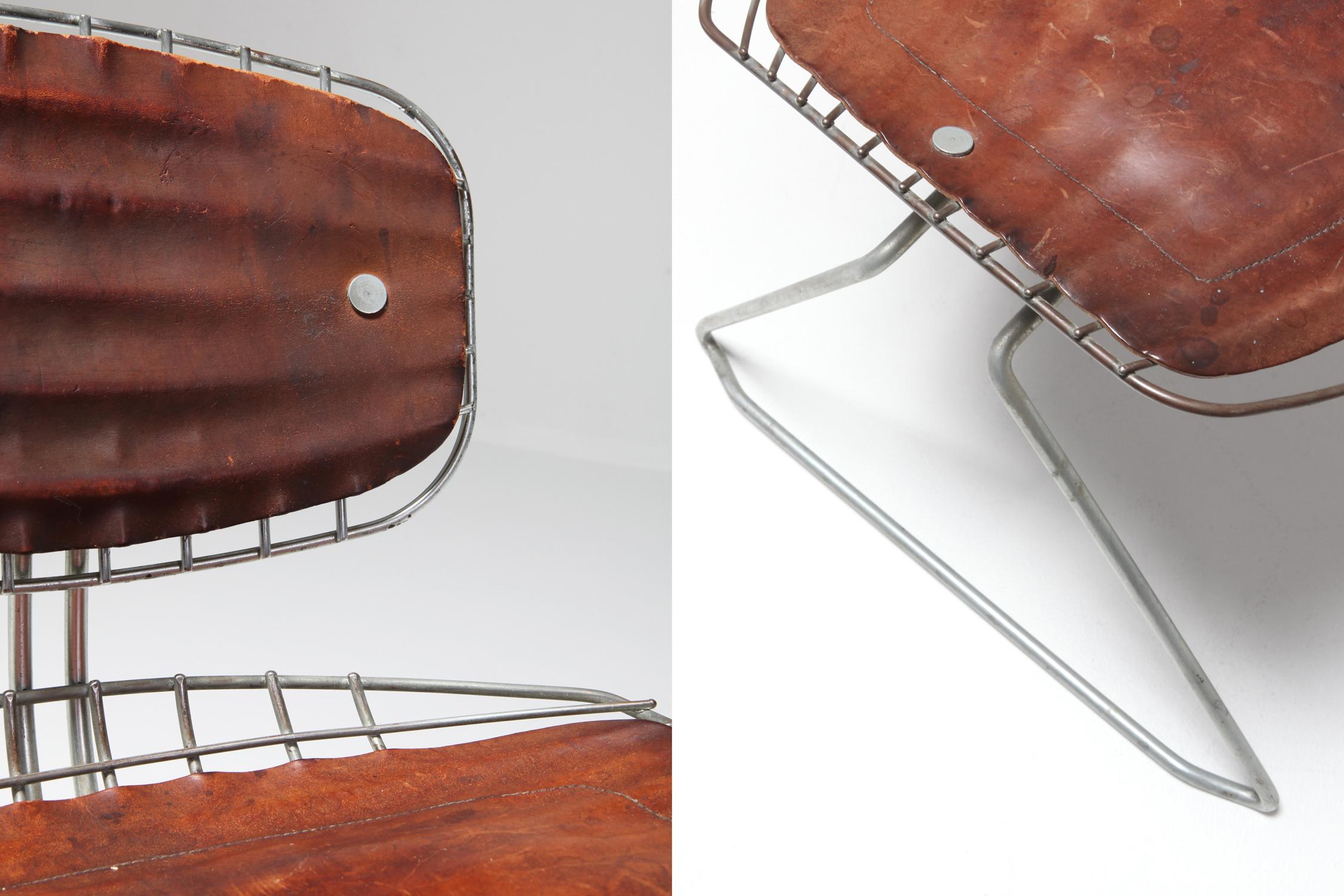 Michel Cadestin Beaubourg Chair in Galvanized Steel and Brown Leather 8