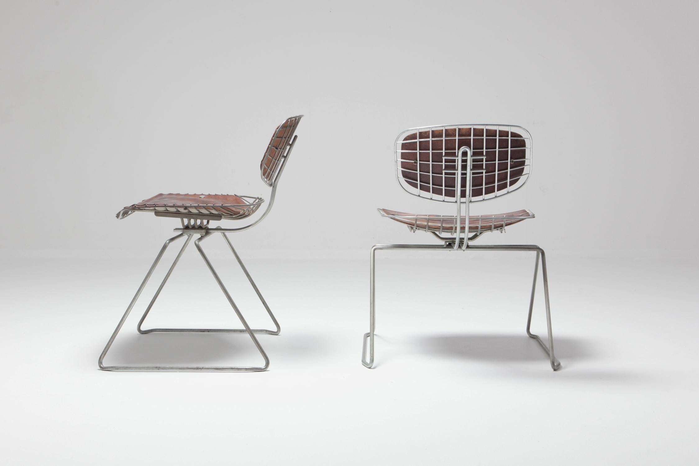 French Michel Cadestin Beaubourg Chair in Galvanized Steel and Brown Leather