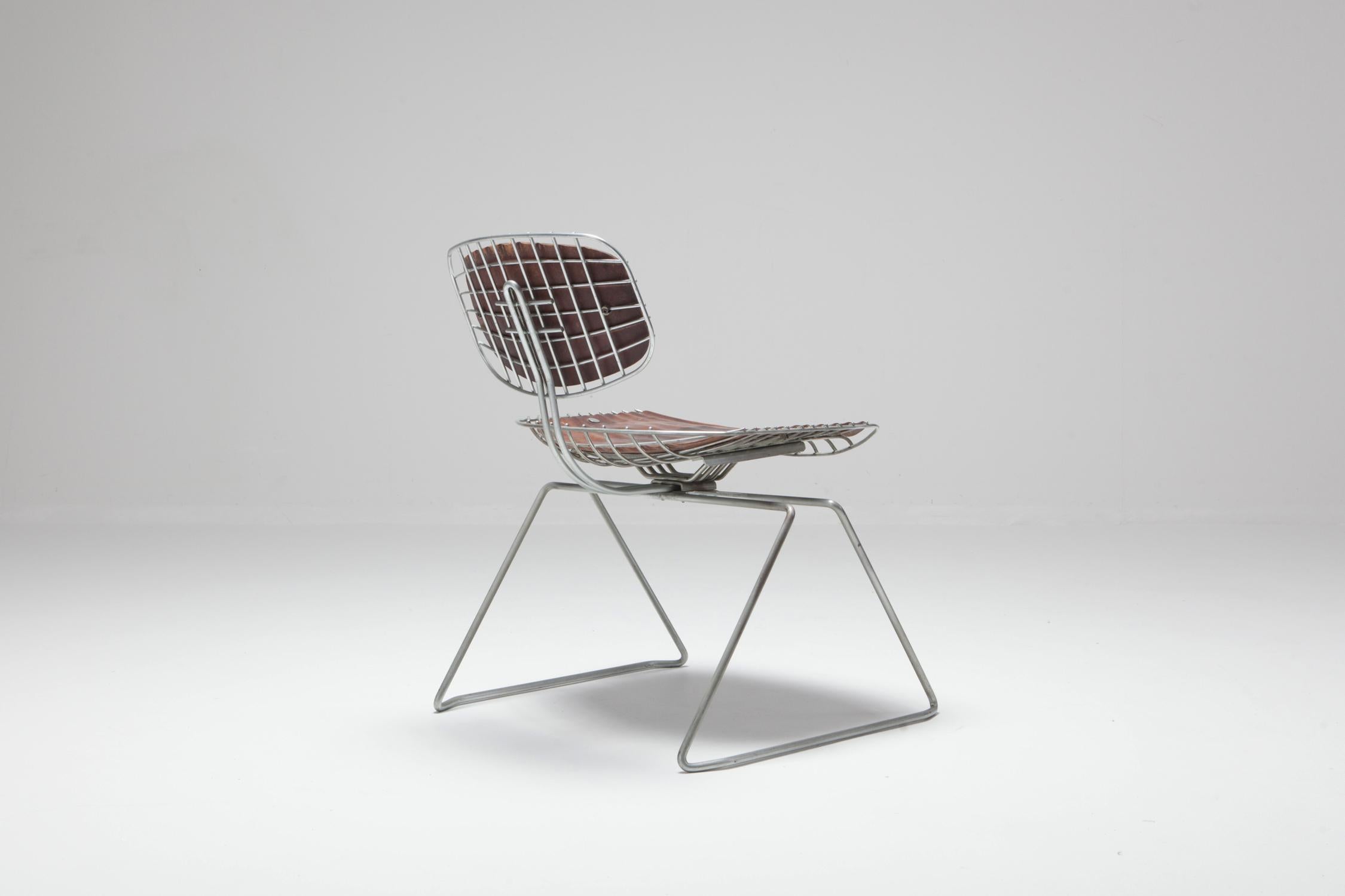 Michel Cadestin Beaubourg Chair in Galvanized Steel and Brown Leather In Good Condition In Antwerp, BE