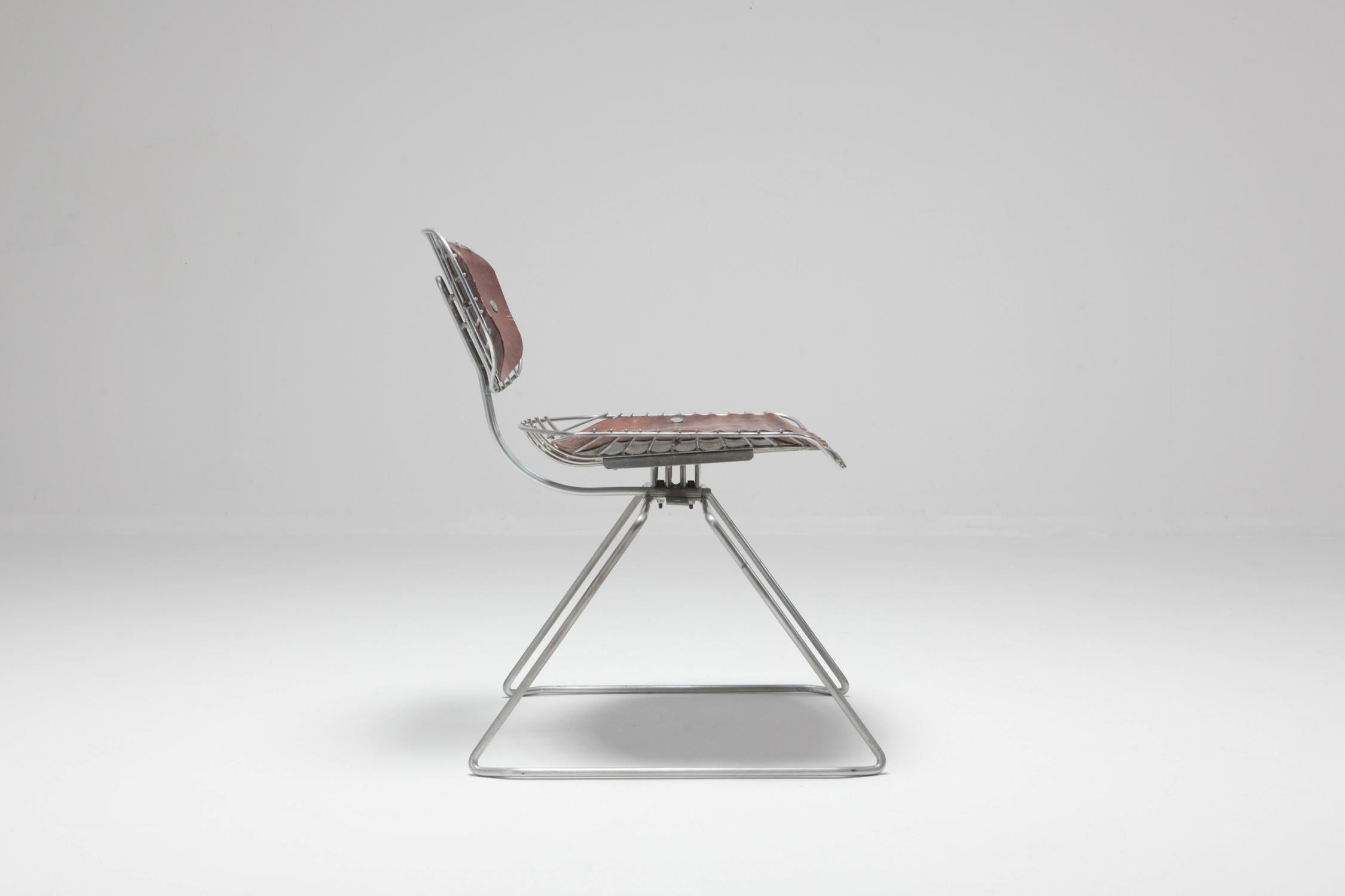 Late 20th Century Michel Cadestin Beaubourg Chair in Galvanized Steel and Brown Leather