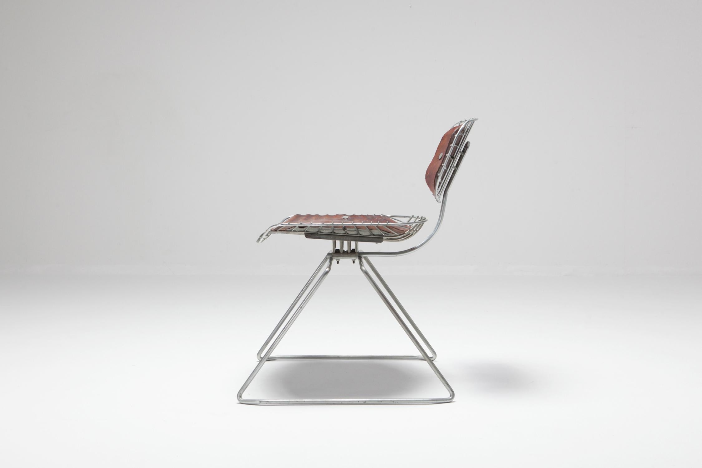 Michel Cadestin Beaubourg Chair in Galvanized Steel and Brown Leather 1