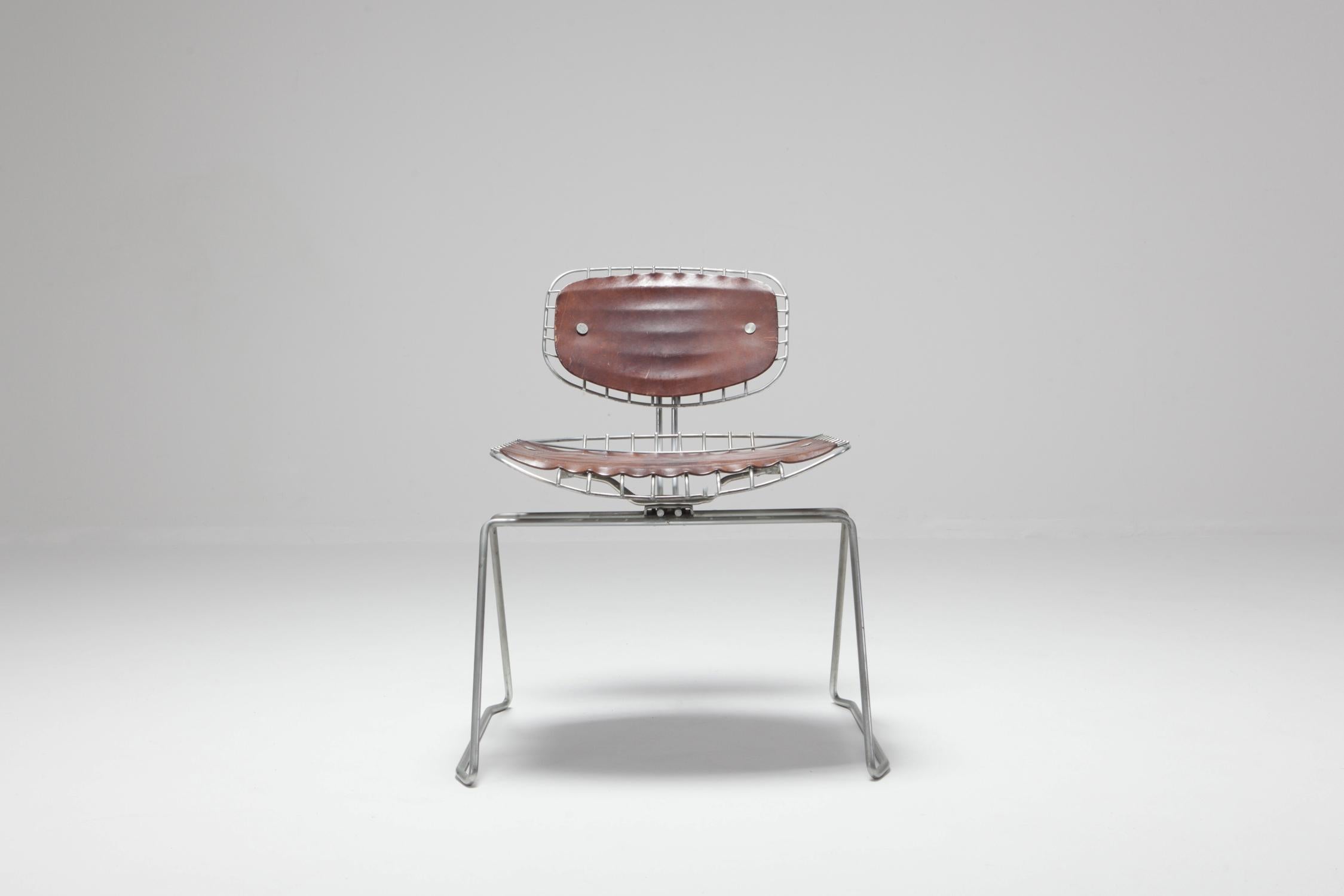 Michel Cadestin Beaubourg Chair in Galvanized Steel and Brown Leather 2