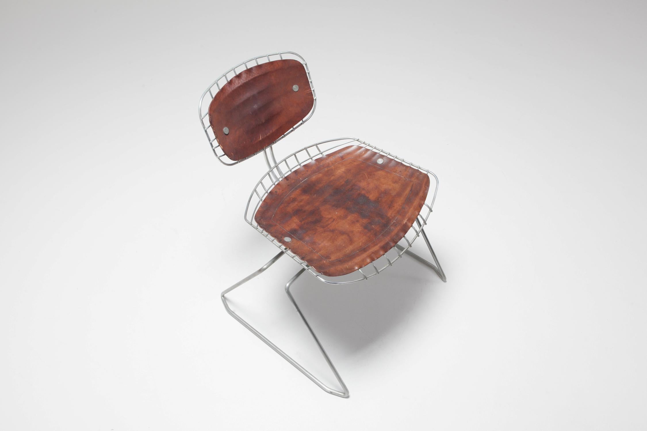 Michel Cadestin Beaubourg Chair in Galvanized Steel and Brown Leather 3