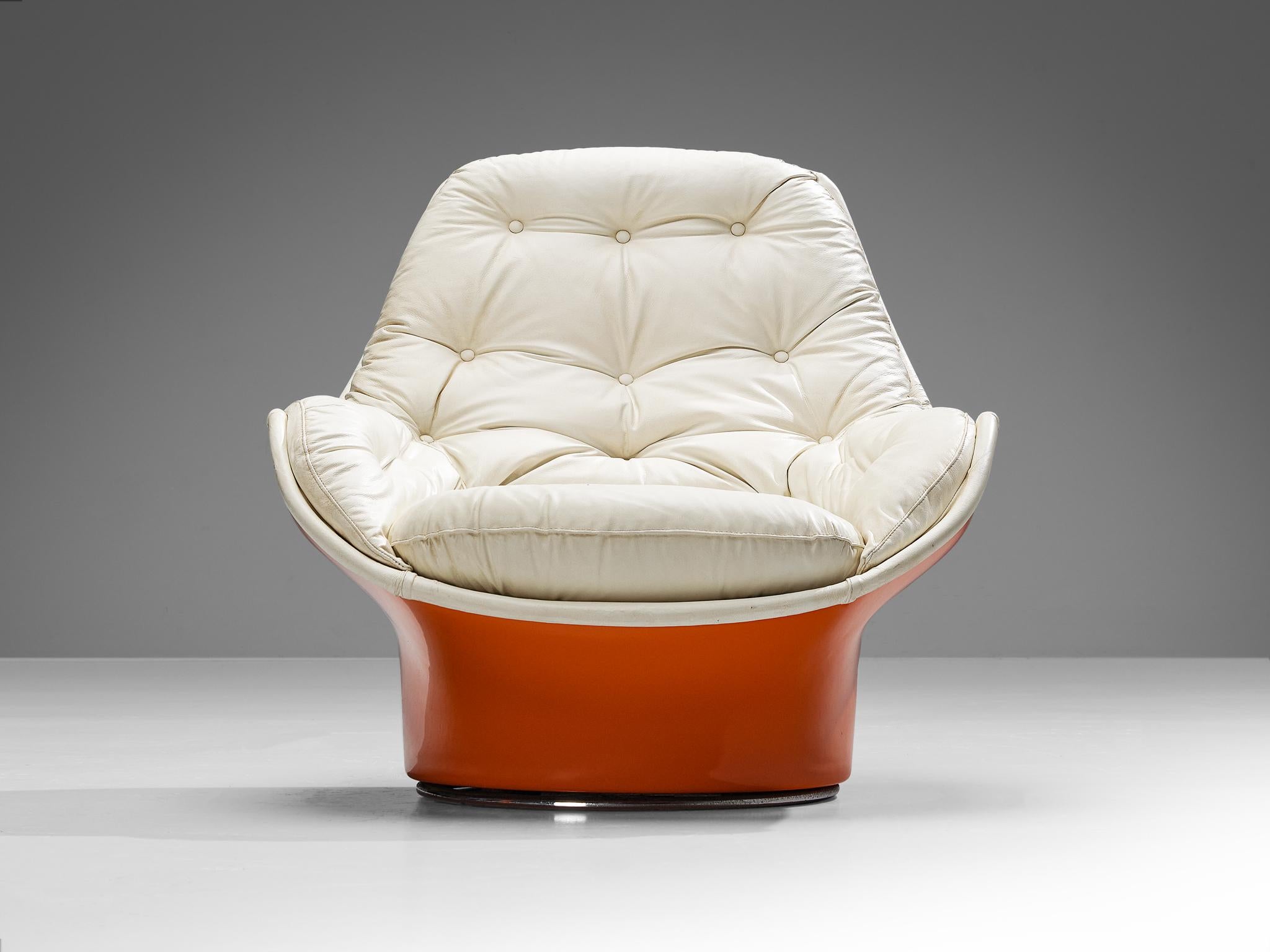 Post-Modern Michel Cadestin for Airborne 'Yoga' Lounge Chair in Orange Fiberglass  For Sale