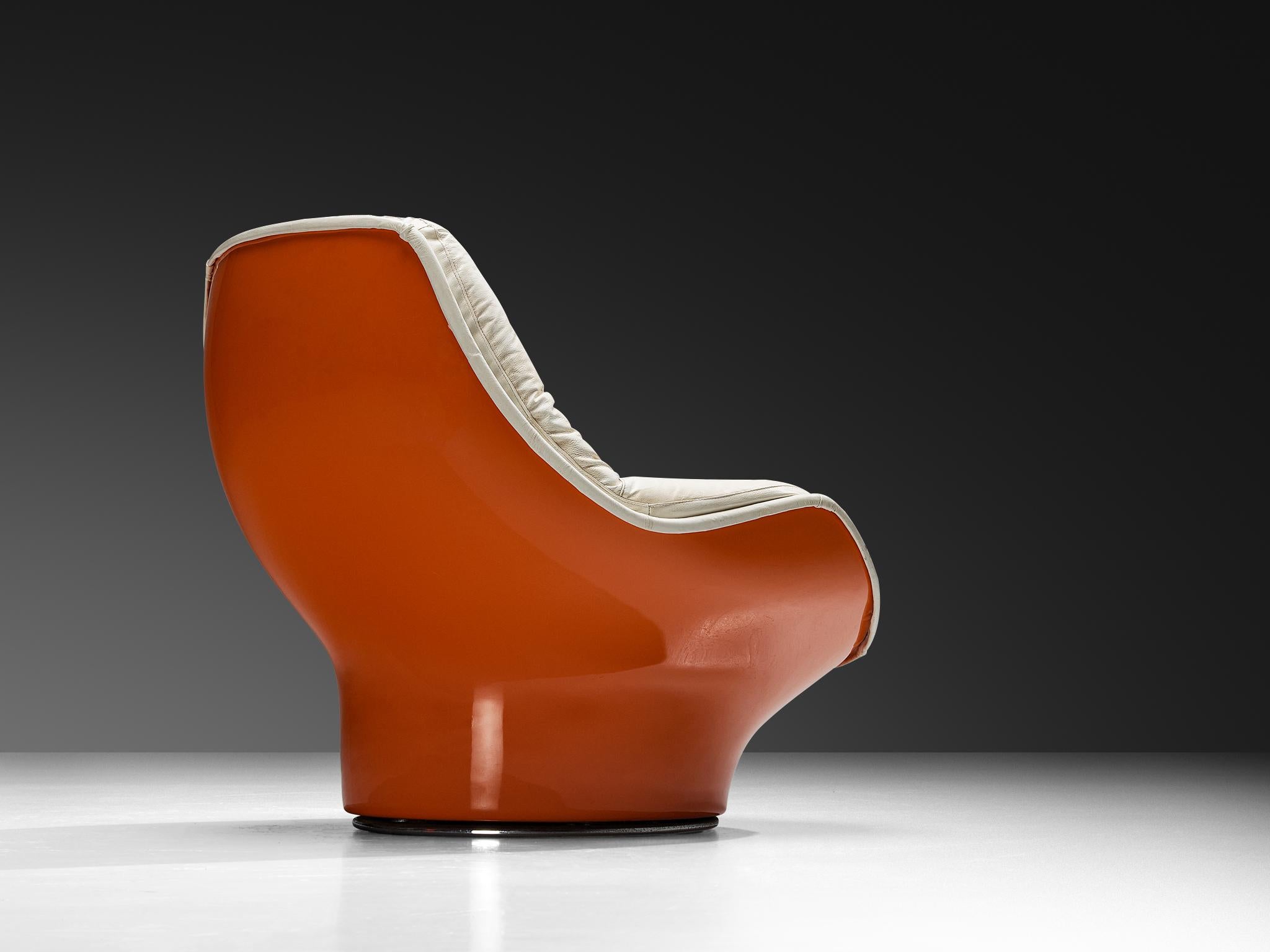 Leather Michel Cadestin for Airborne 'Yoga' Lounge Chair in Orange Fiberglass