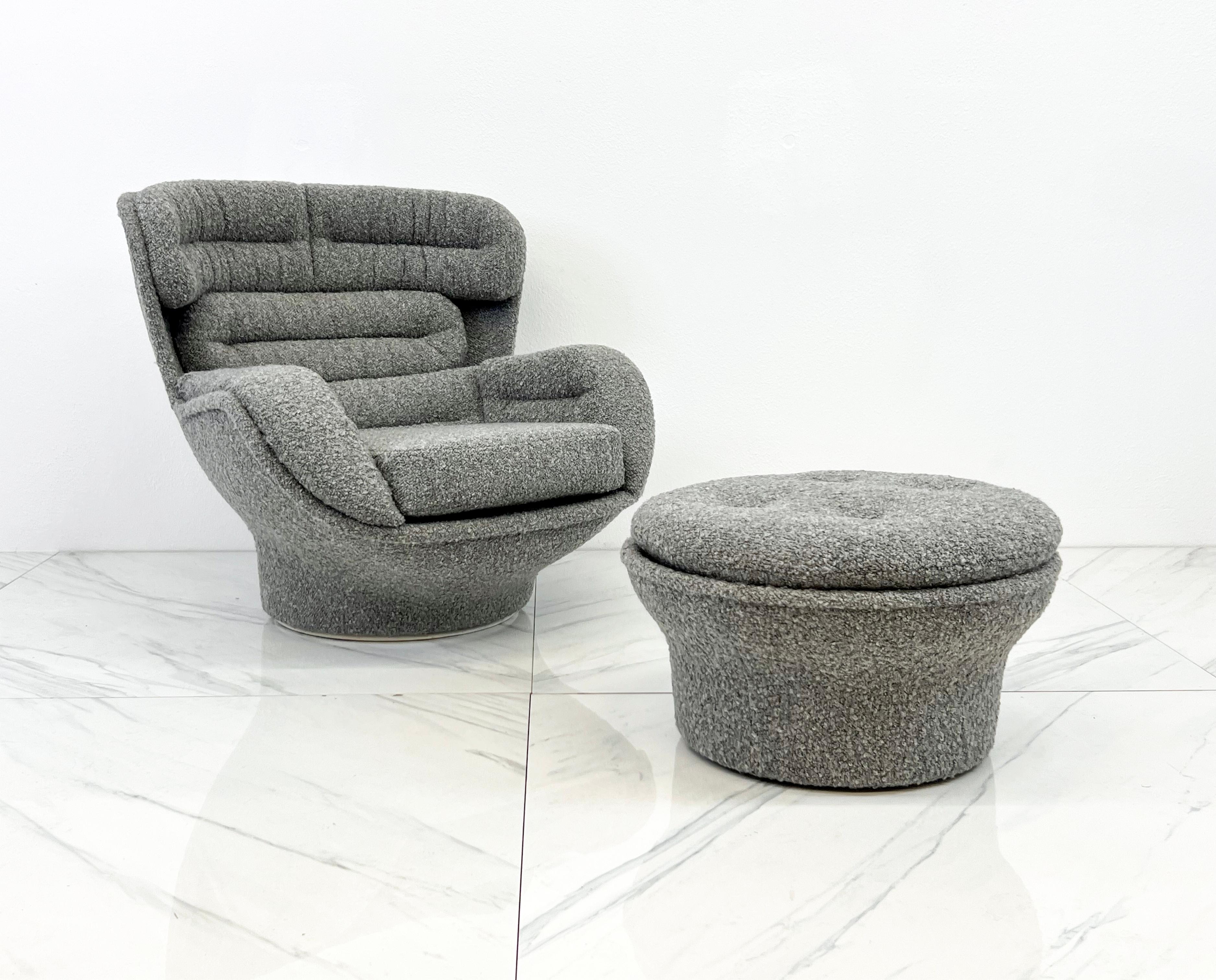 Bouclé Michel Cadestin Karate x Joe Colombo Elda Chair 1970s Mashup with Ottoman