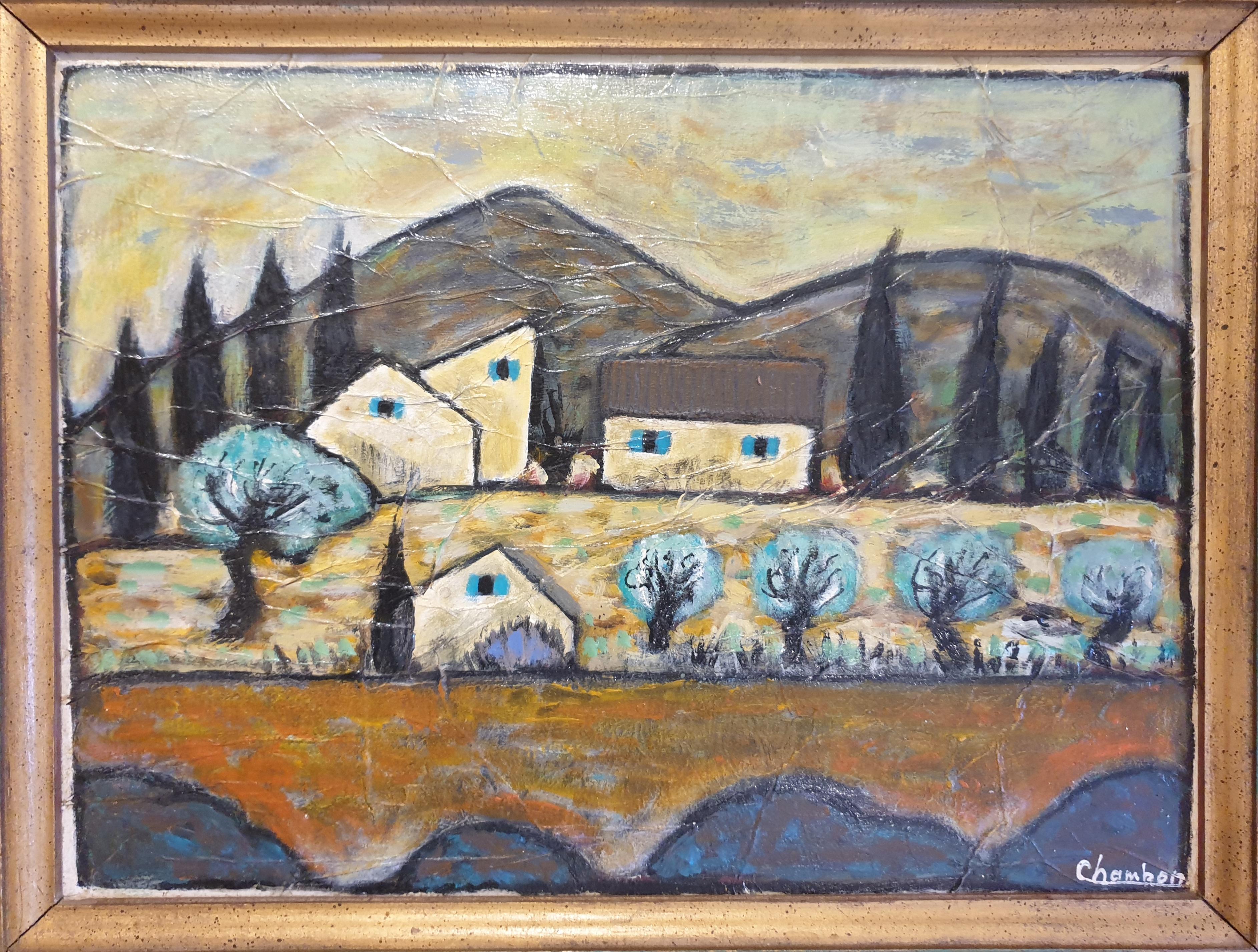 Fauvist Oil on Board Pastoral Scene in Provence, France. - Painting by Michel Chambon