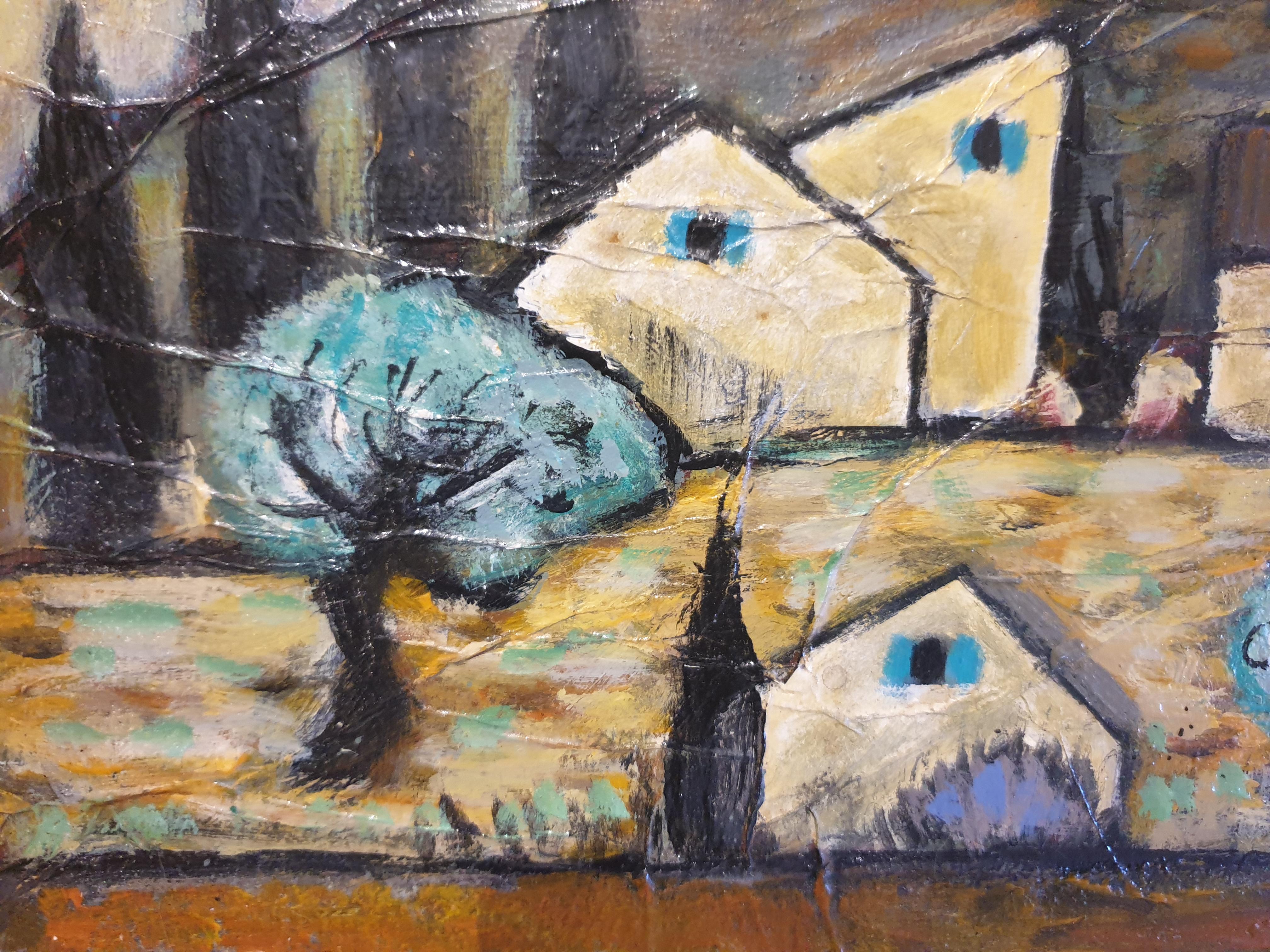 Huile fauviste sur panneau - Scène pastorale en Provence, France. - Fauvisme Painting par Michel Chambon